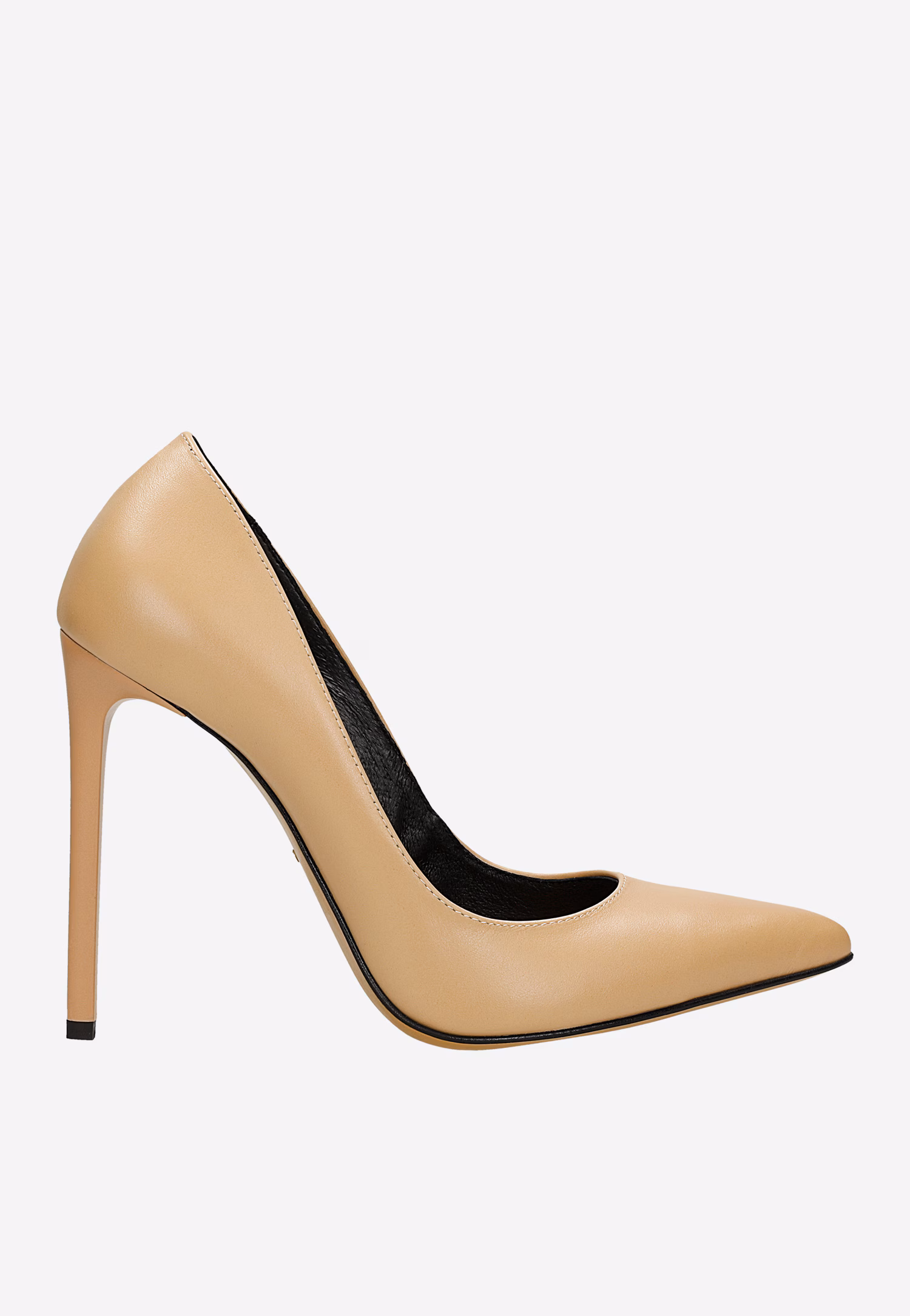 Wysokie skórzane szpilki z czarnymi kontrastującymi wstawkami