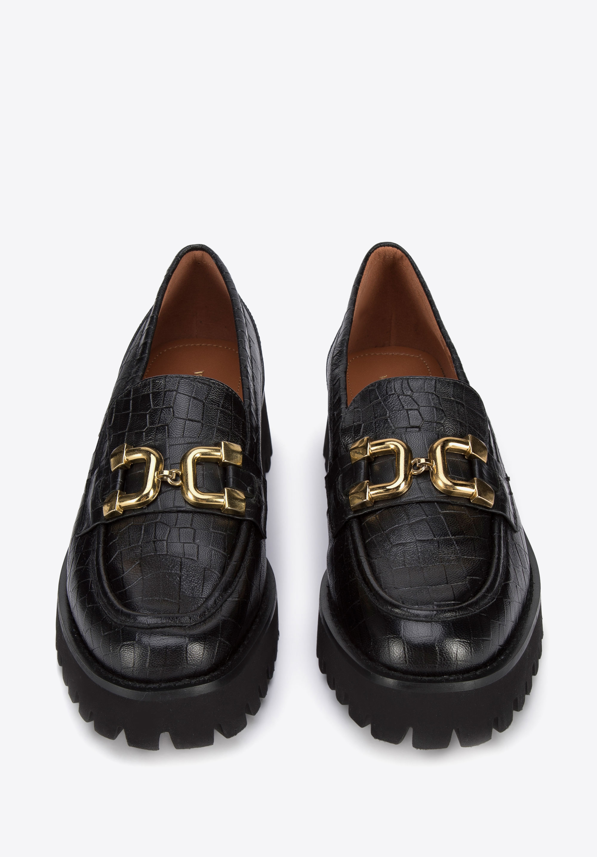 Damskie mokasyny ze skóry z klamerką