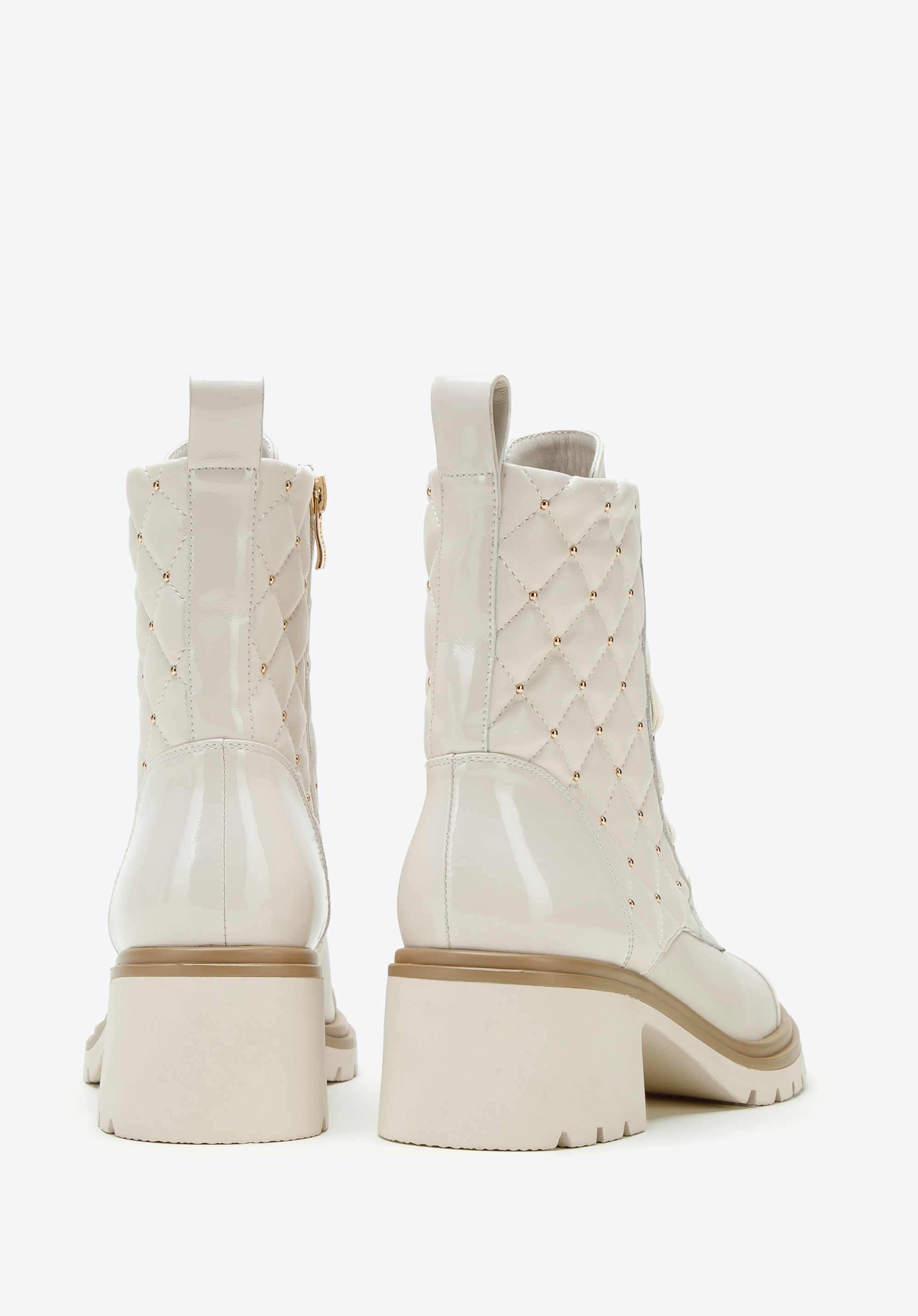 Damskie trapery skórzane z pikowaną cholewką