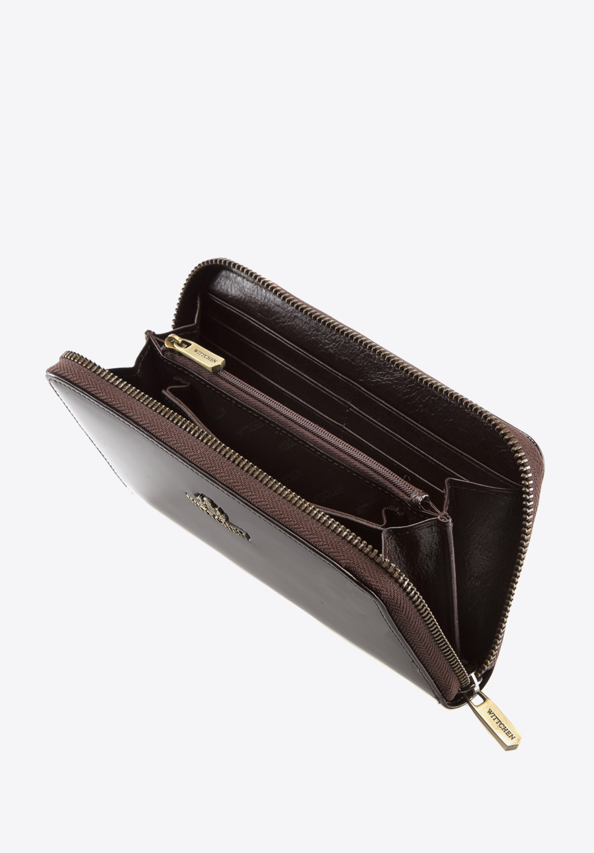 Damski portfel skórzany lakierowany na zamek