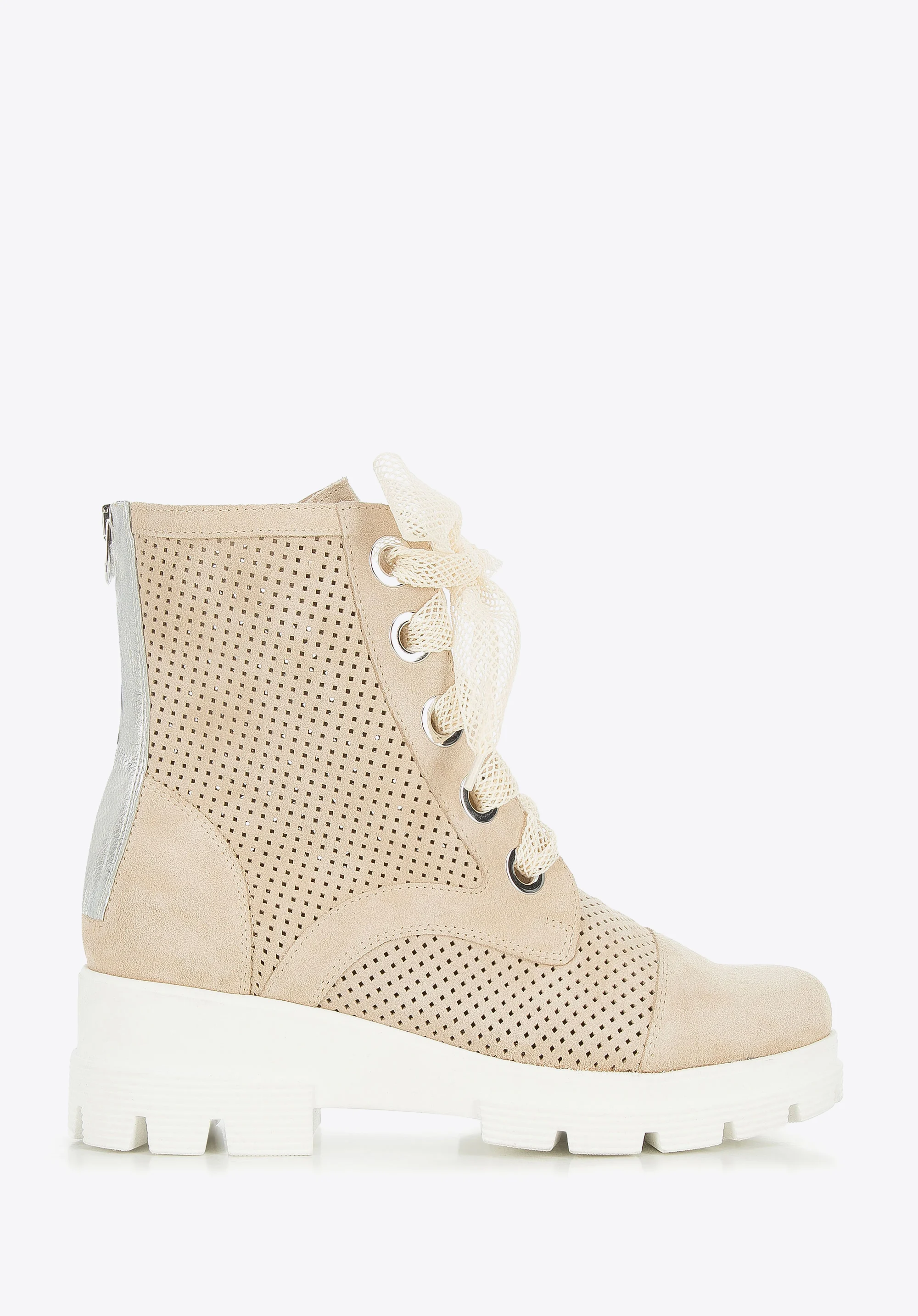 Damskie trapery z ażurowego zamszu