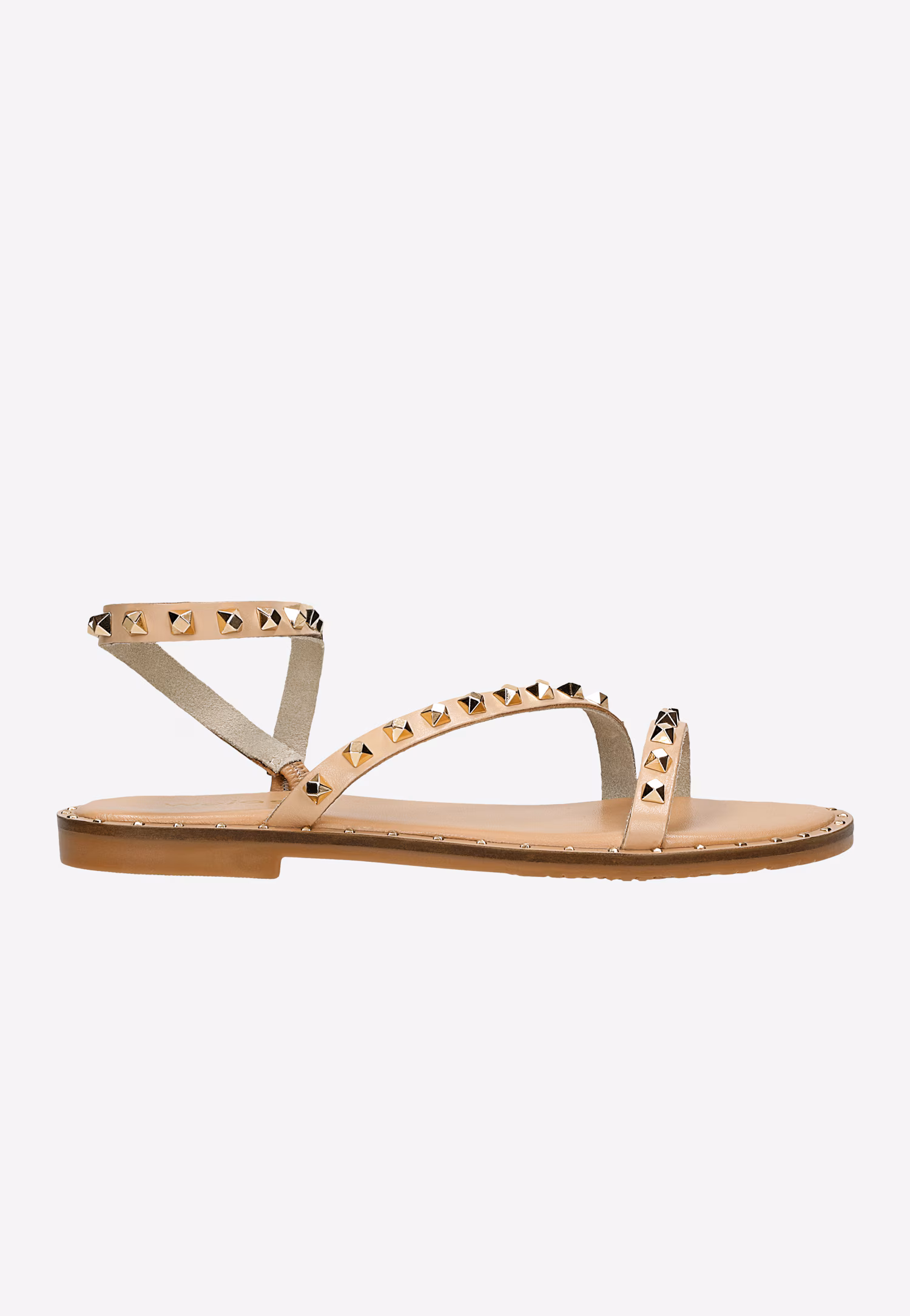 Beżowe skórzane sandały z ćwiekami