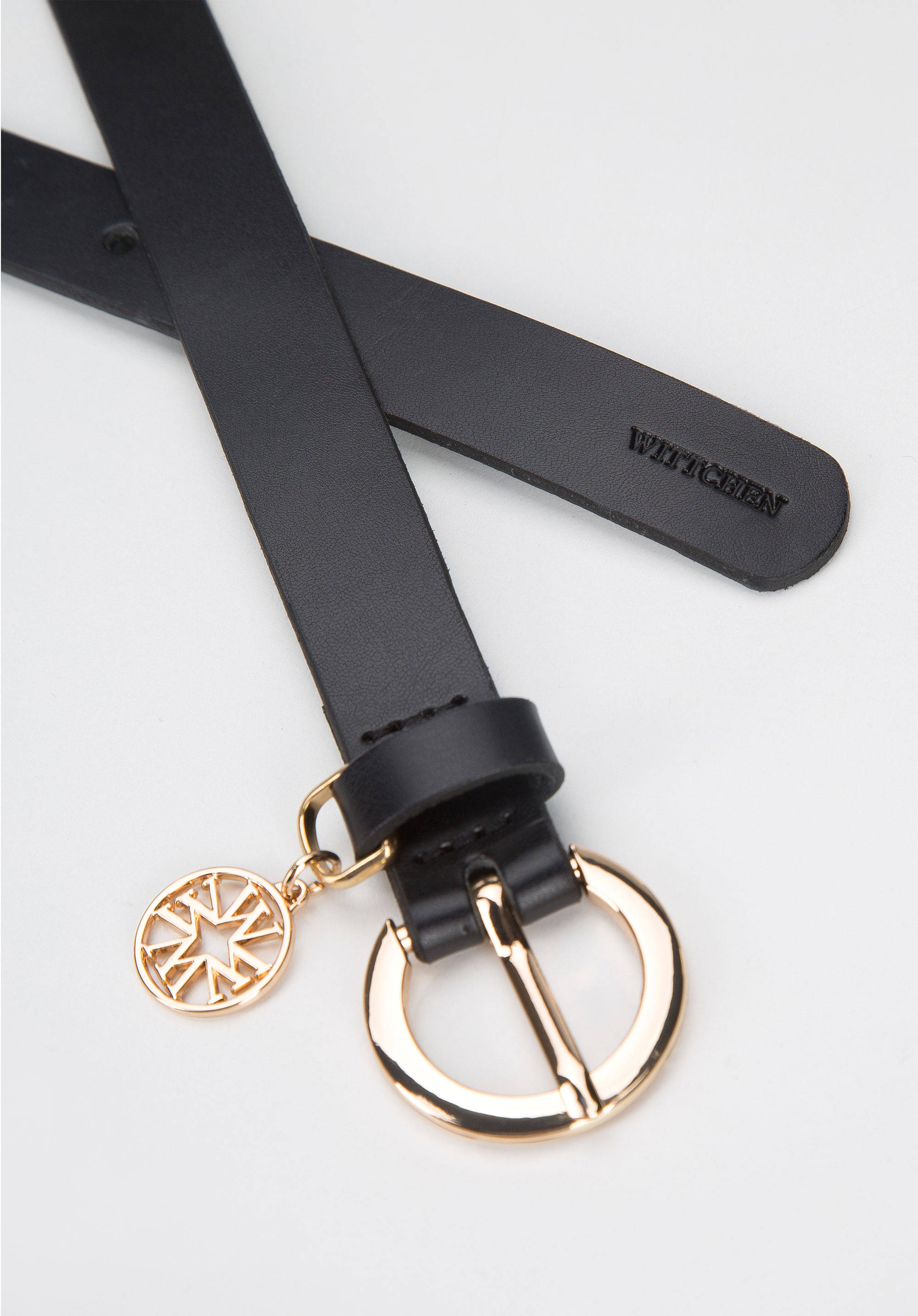 Damski pasek skórzany z logo na breloczku