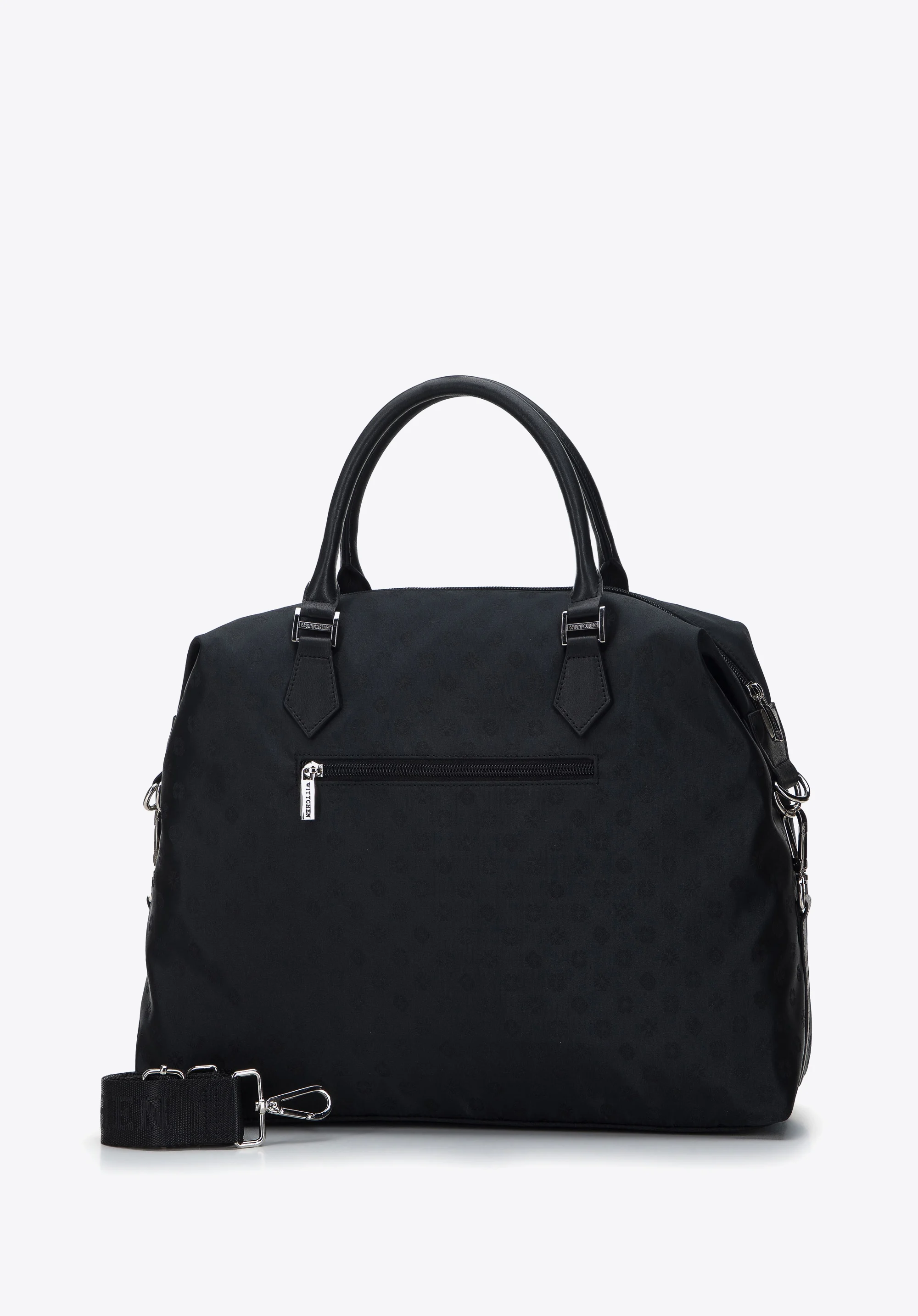 Torebka kuferek z żakardu i skóry z bocznymi zapięciami