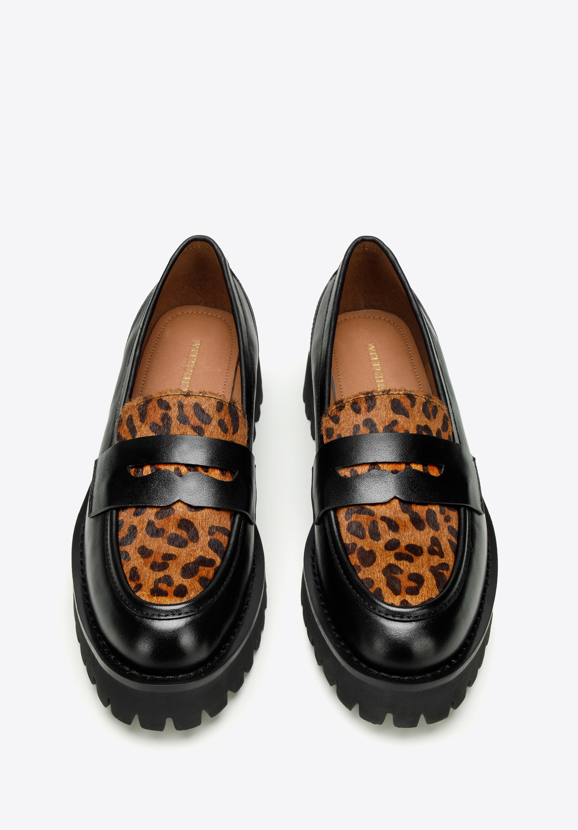 Damskie mokasyny skórzane w zwierzęcy wzór