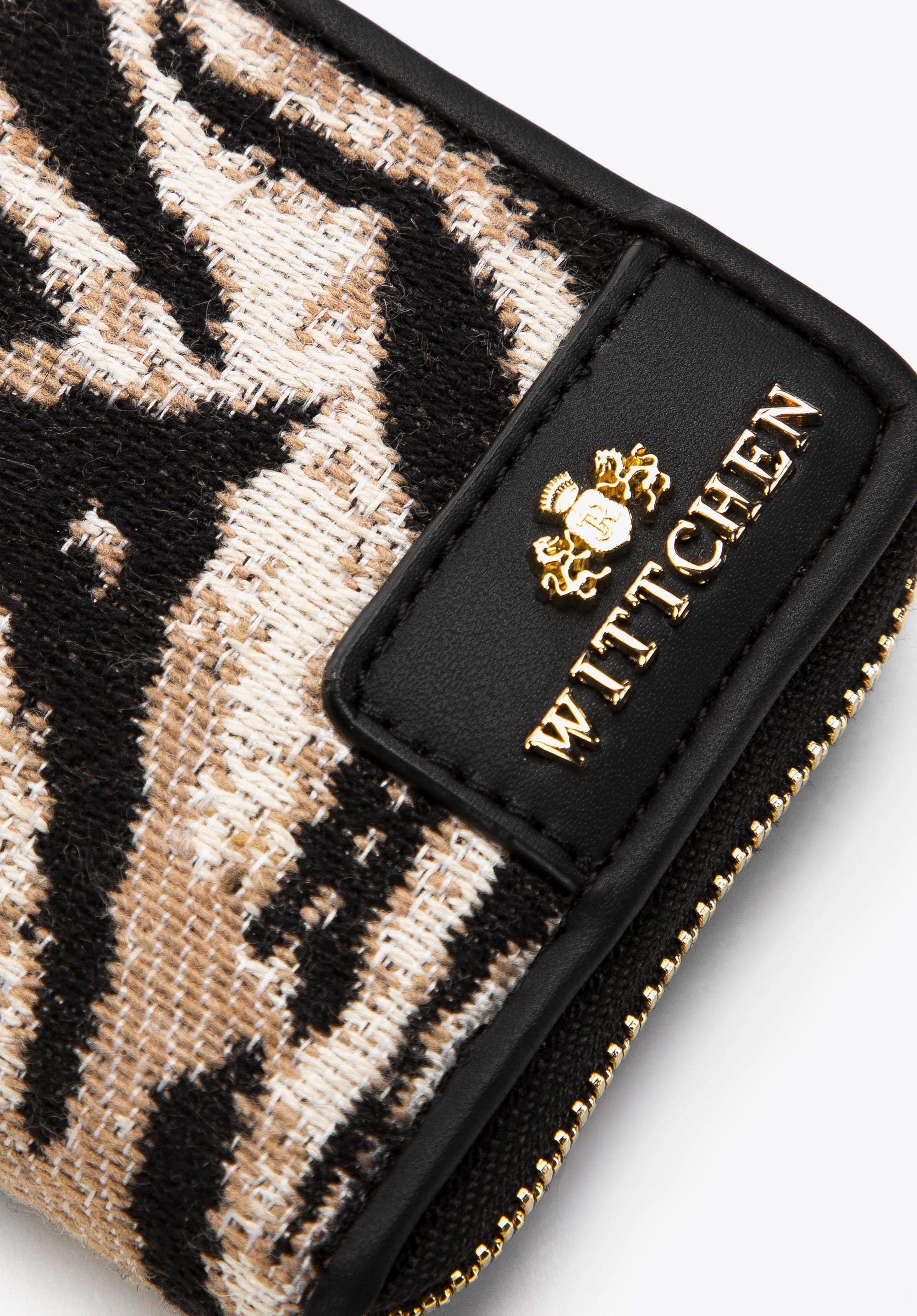 Damski portfel wzorzysty na suwak mini