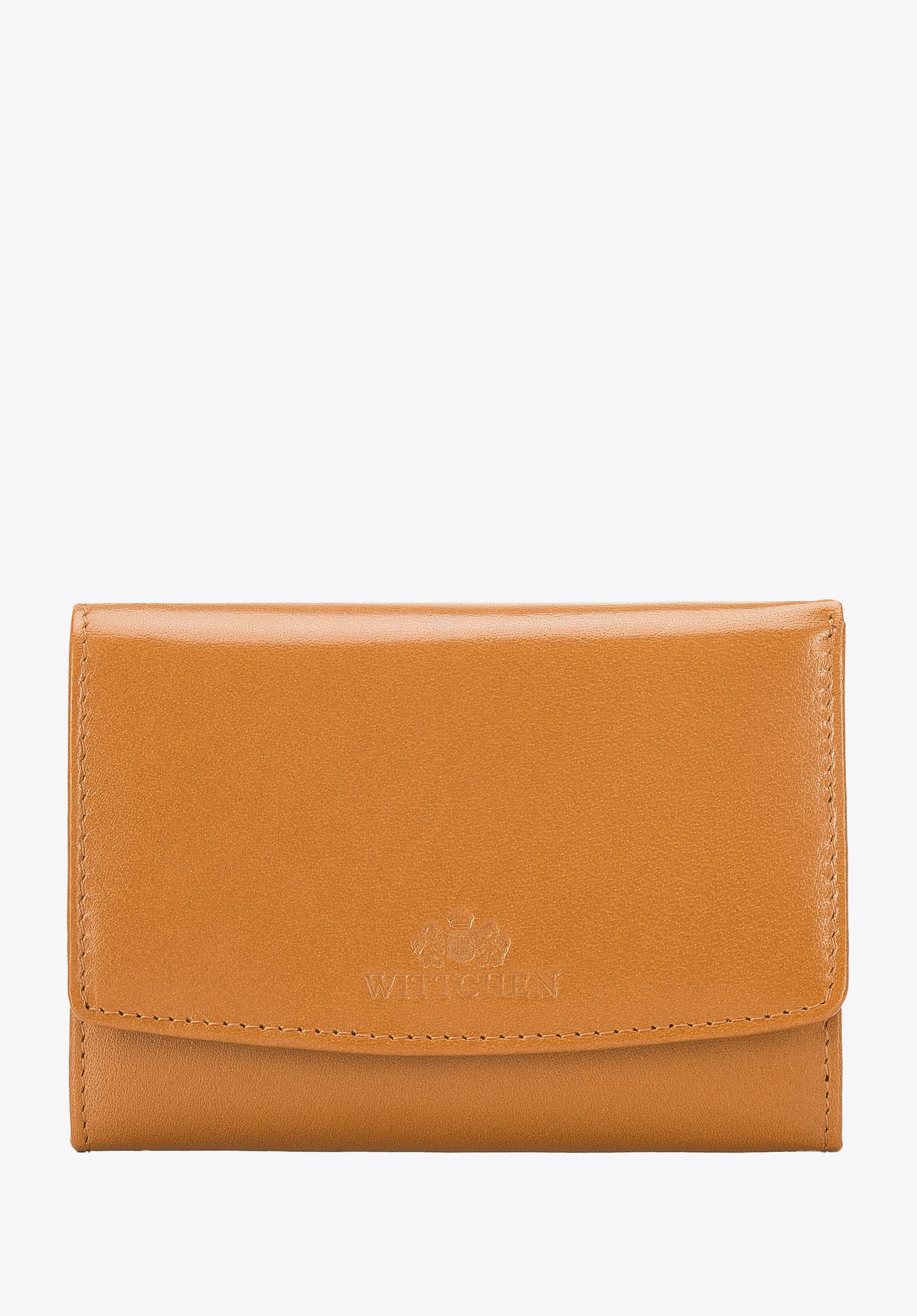 Damski portfel z gładkiej skóry na zatrzask średni