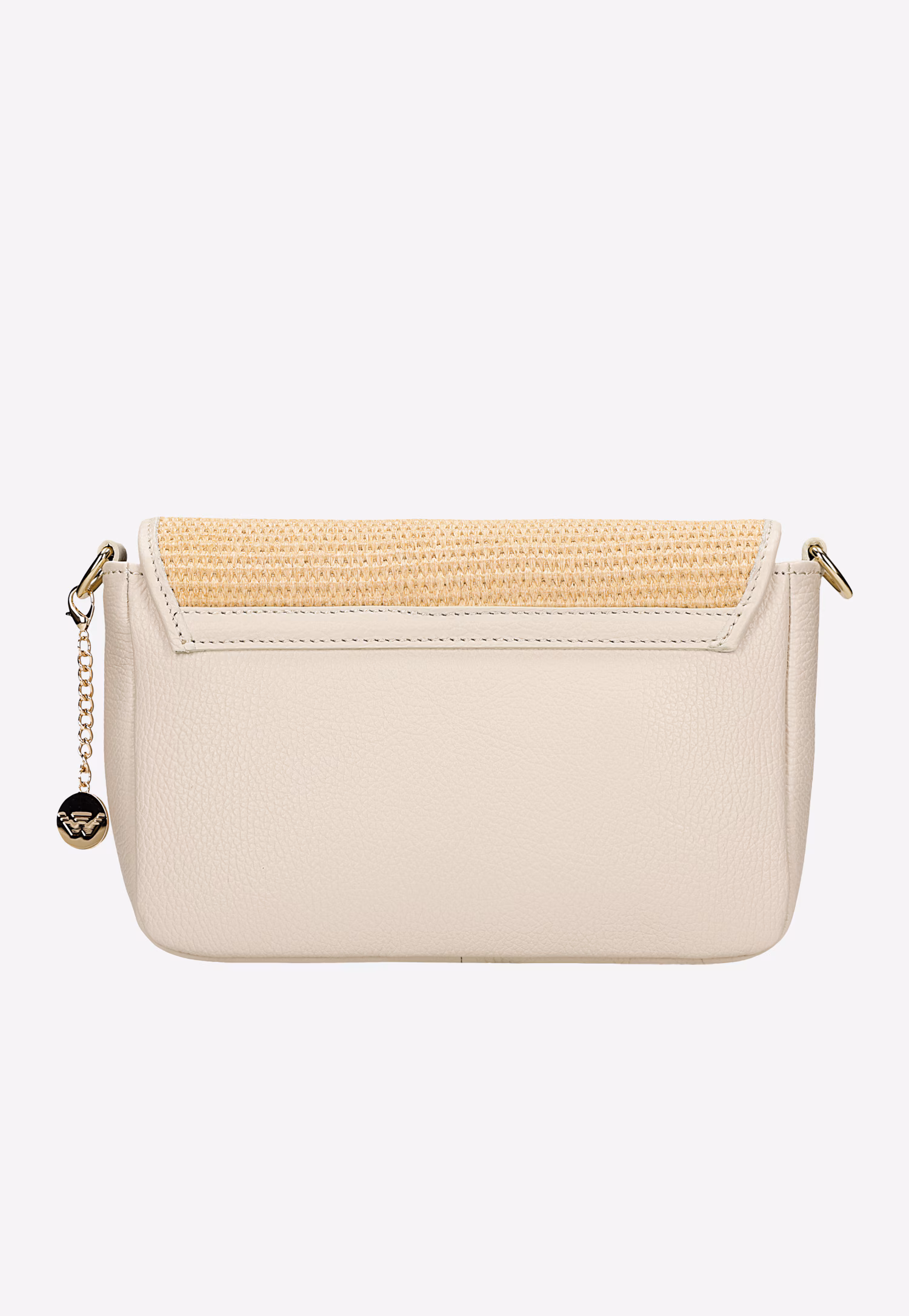 Mała beżowa torebka na lato ze skóry licowej i rafii