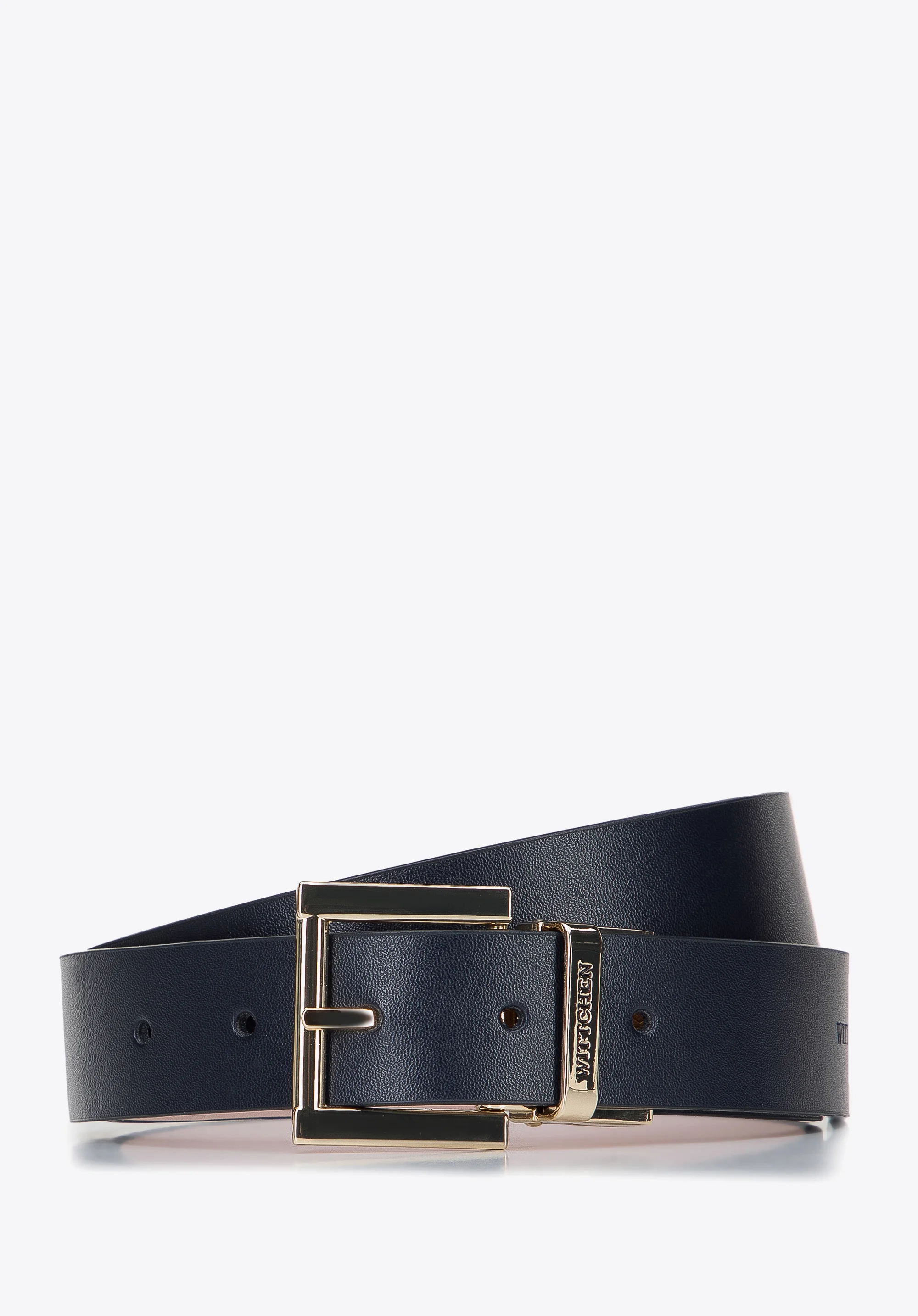 Damski pasek skórzany dwustronny tłoczony w logo