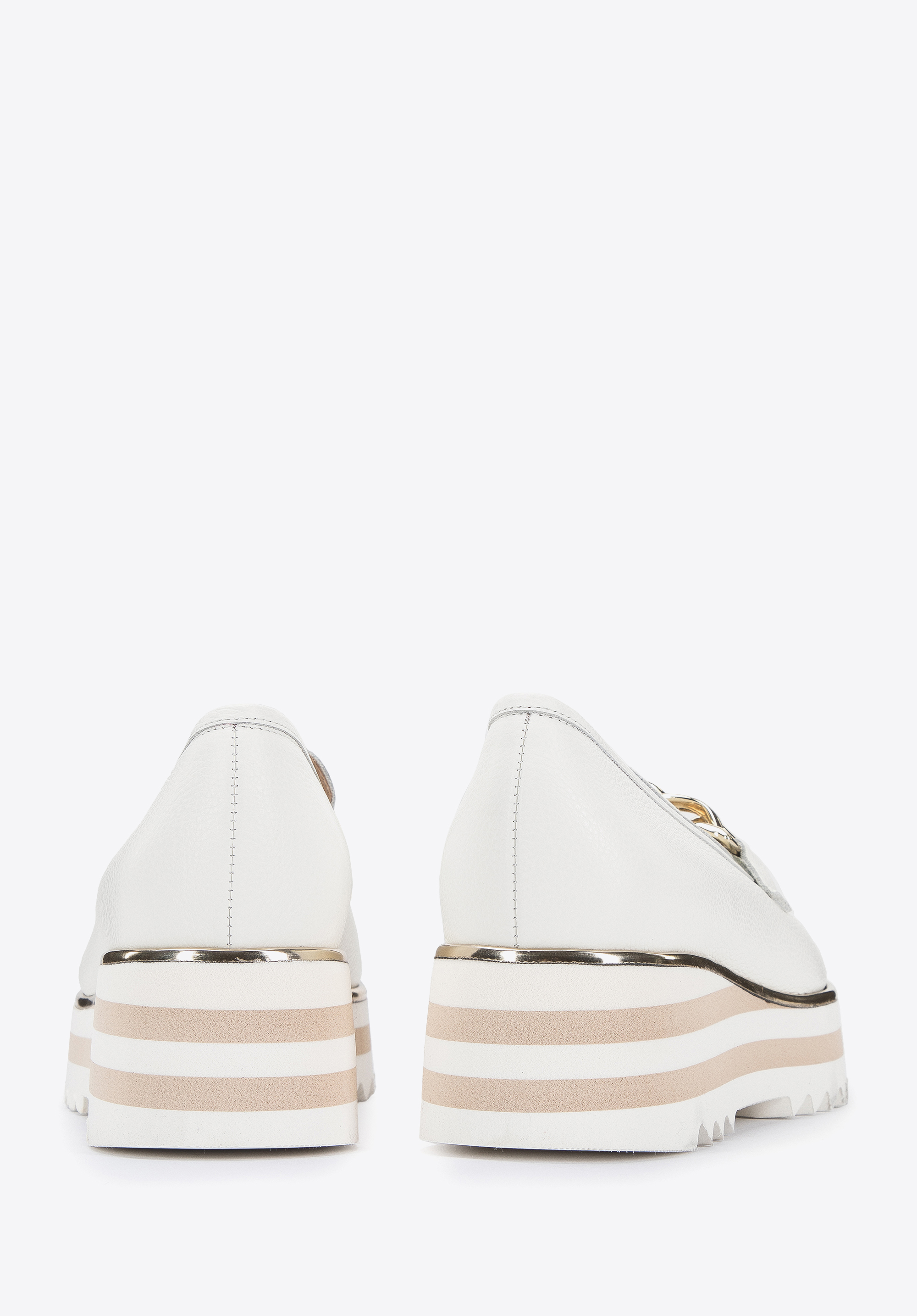 Damskie mokasyny skórzane z łańcuchem na platformie w pasy