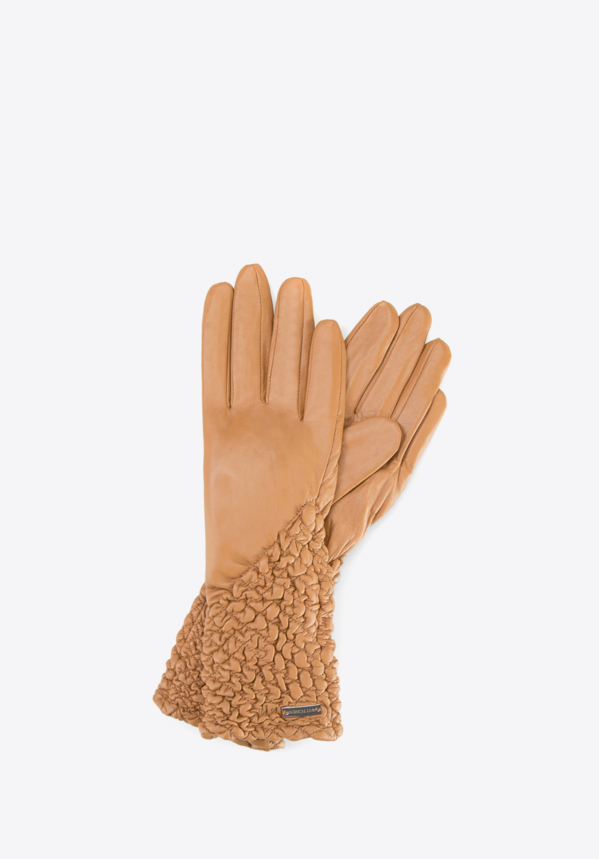 Damskie rękawiczki skórzane marszczone