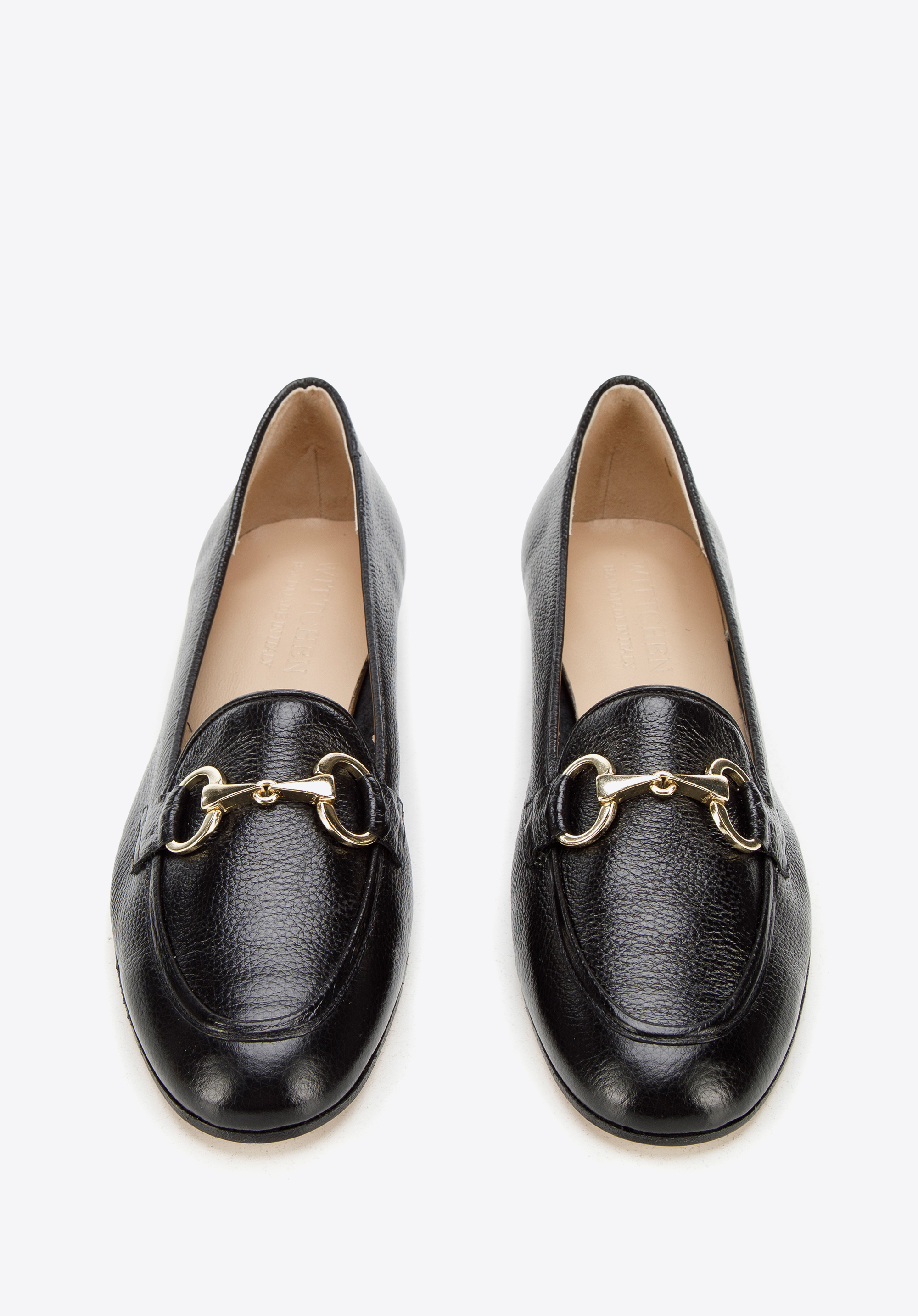 Damskie mokasyny skórzane z klamerką na płaskim obcasie