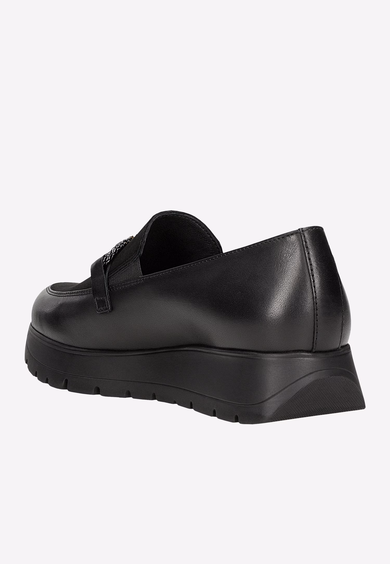 Czarne półbuty damskie z łączonych skór