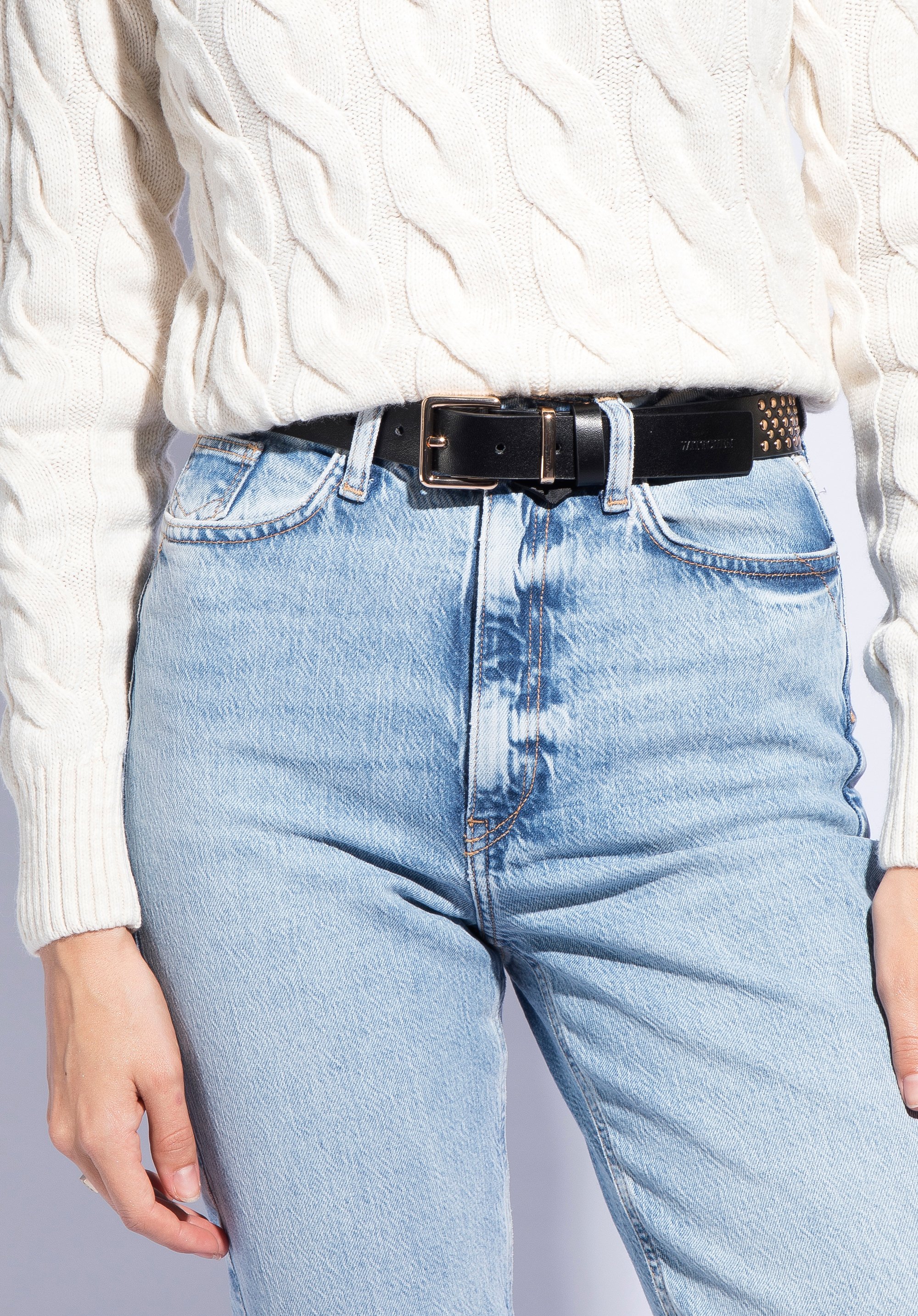 Damski pasek skórzany nitowany