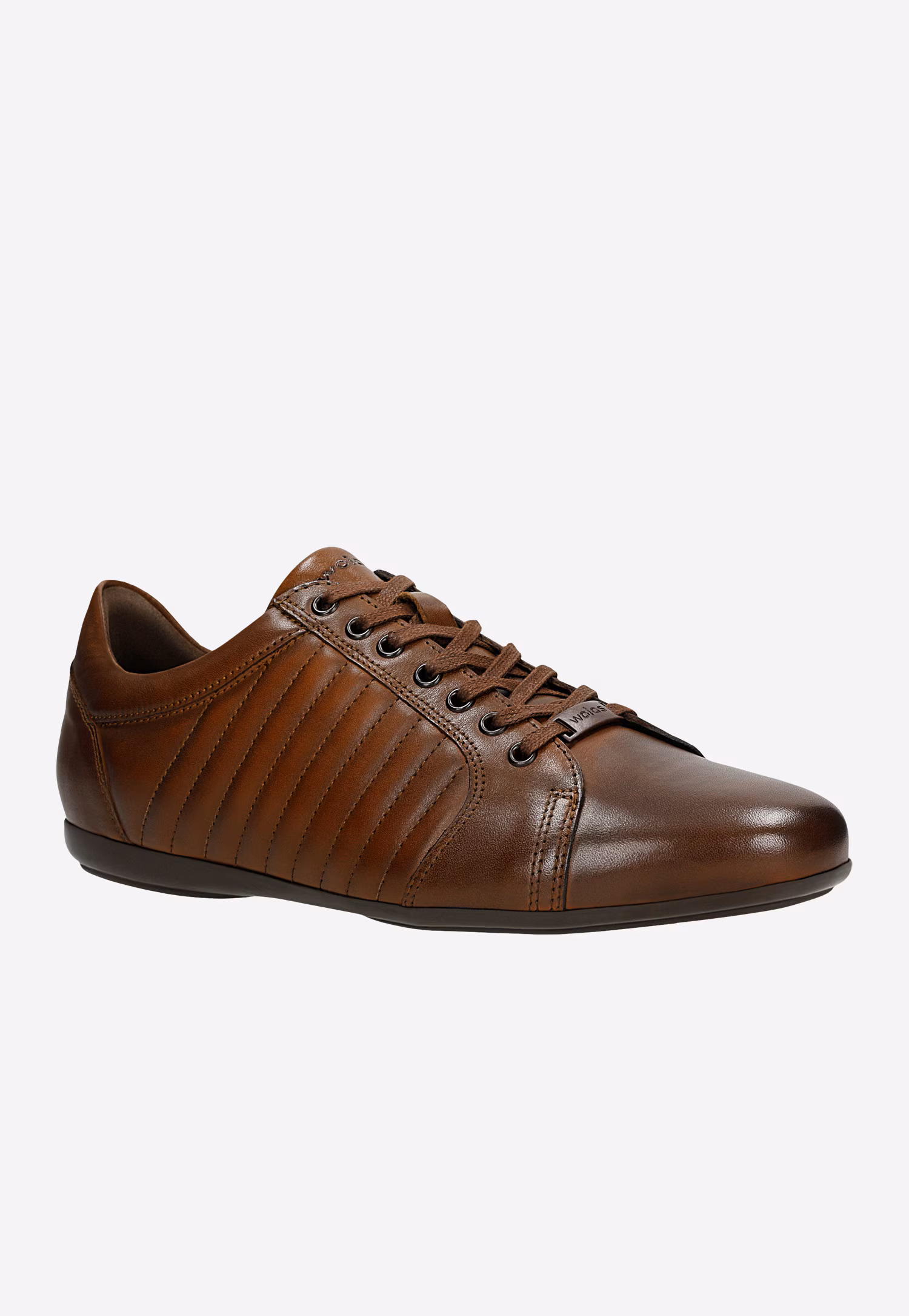 Brązowe skórzane sneakersy męskie z przeszyciami