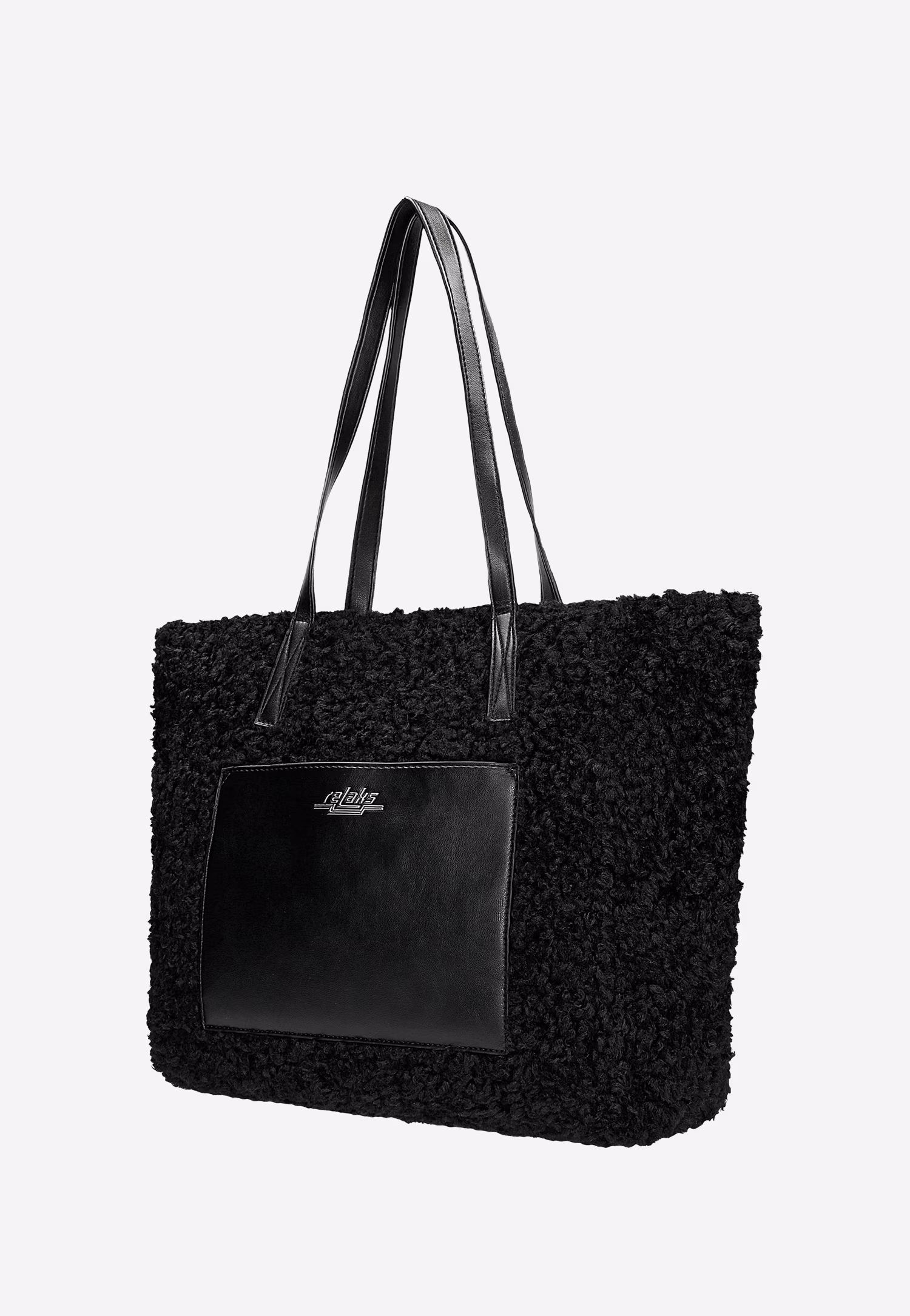 RELAKS duża czarna torebka z futerkiem typu baranek