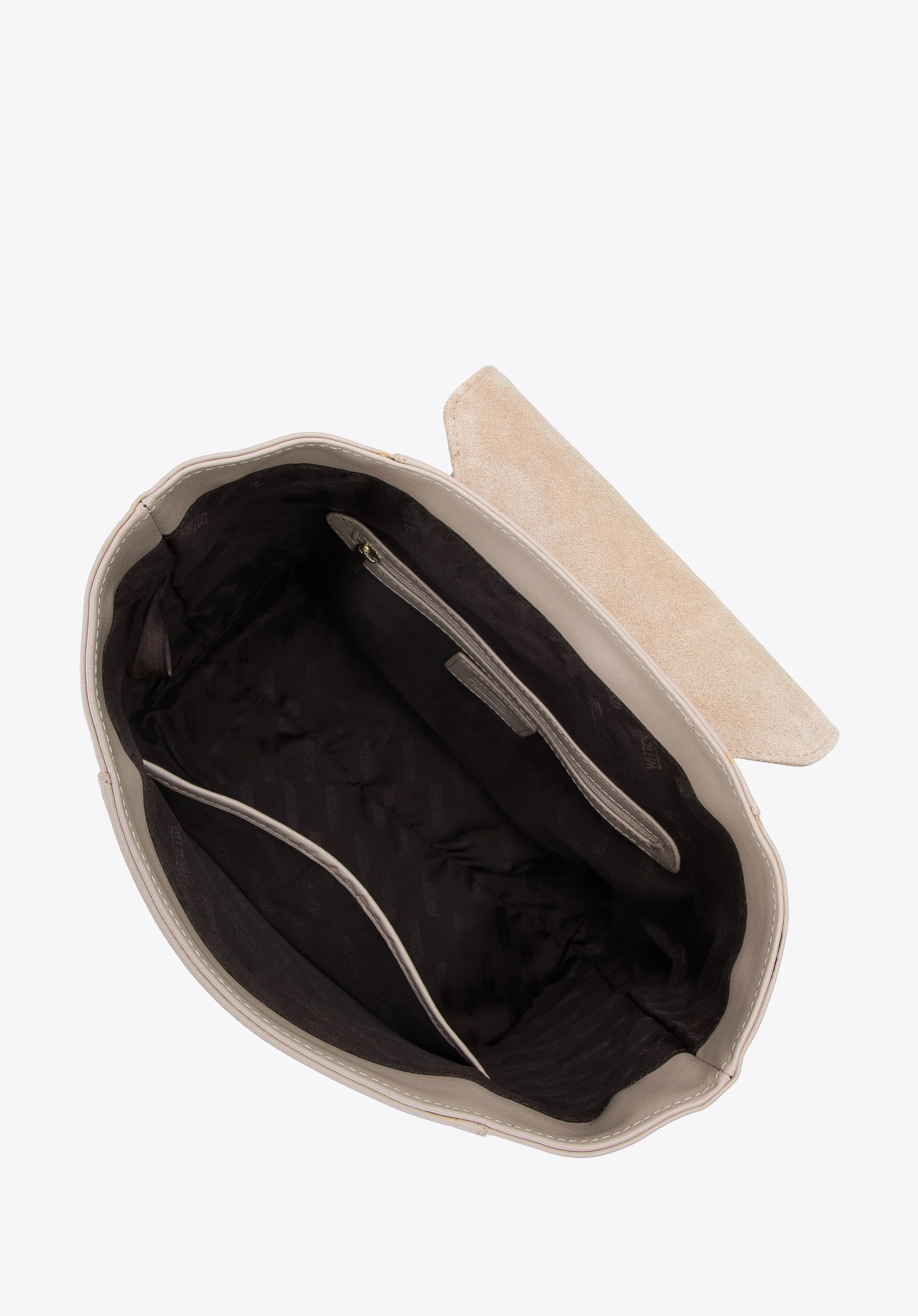 Damski plecak skórzany w monogram z pionowymi suwakami