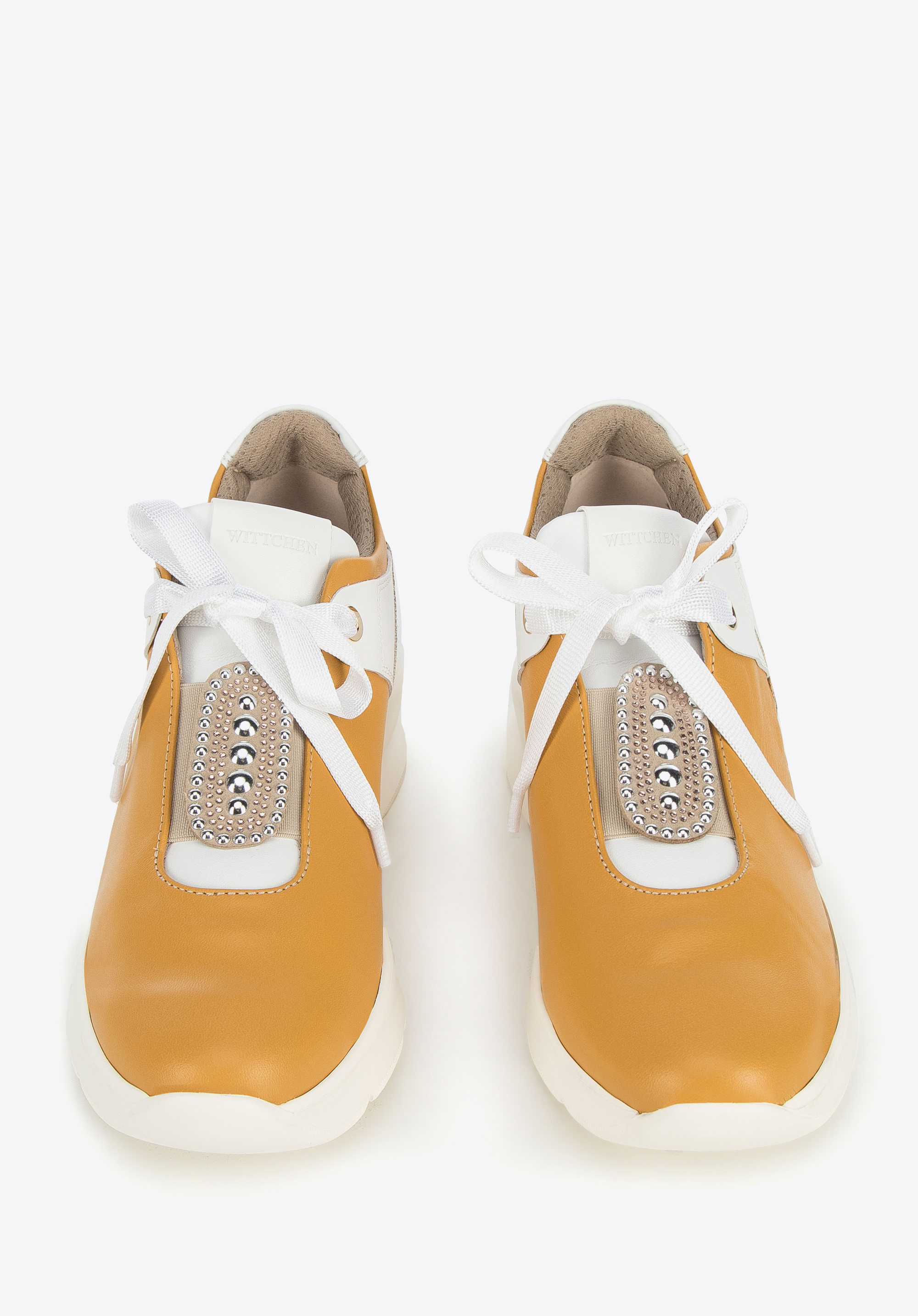 Damskie sneakersy skórzane z błyszczącymi wstawkami