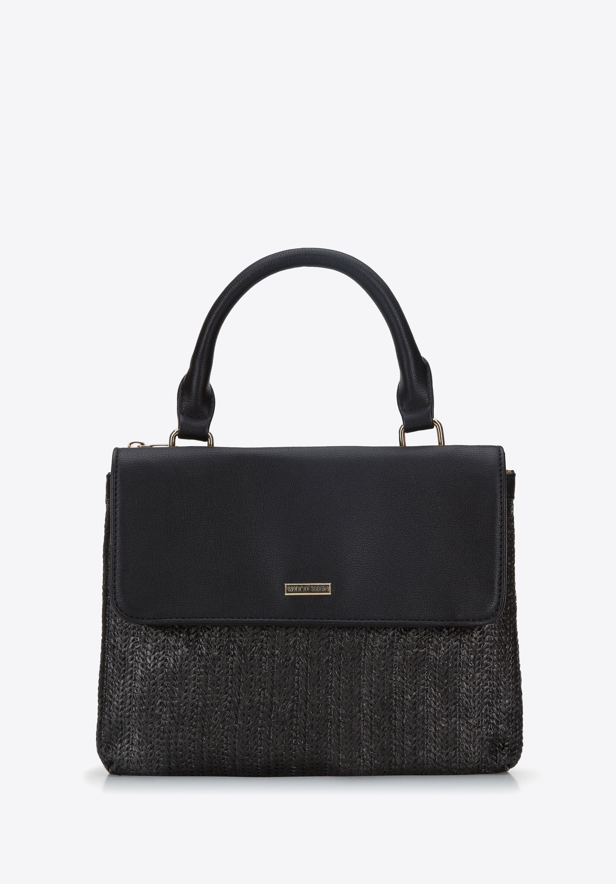 Torebka dwukomorowa z plecionką i klapą z ekoskóry