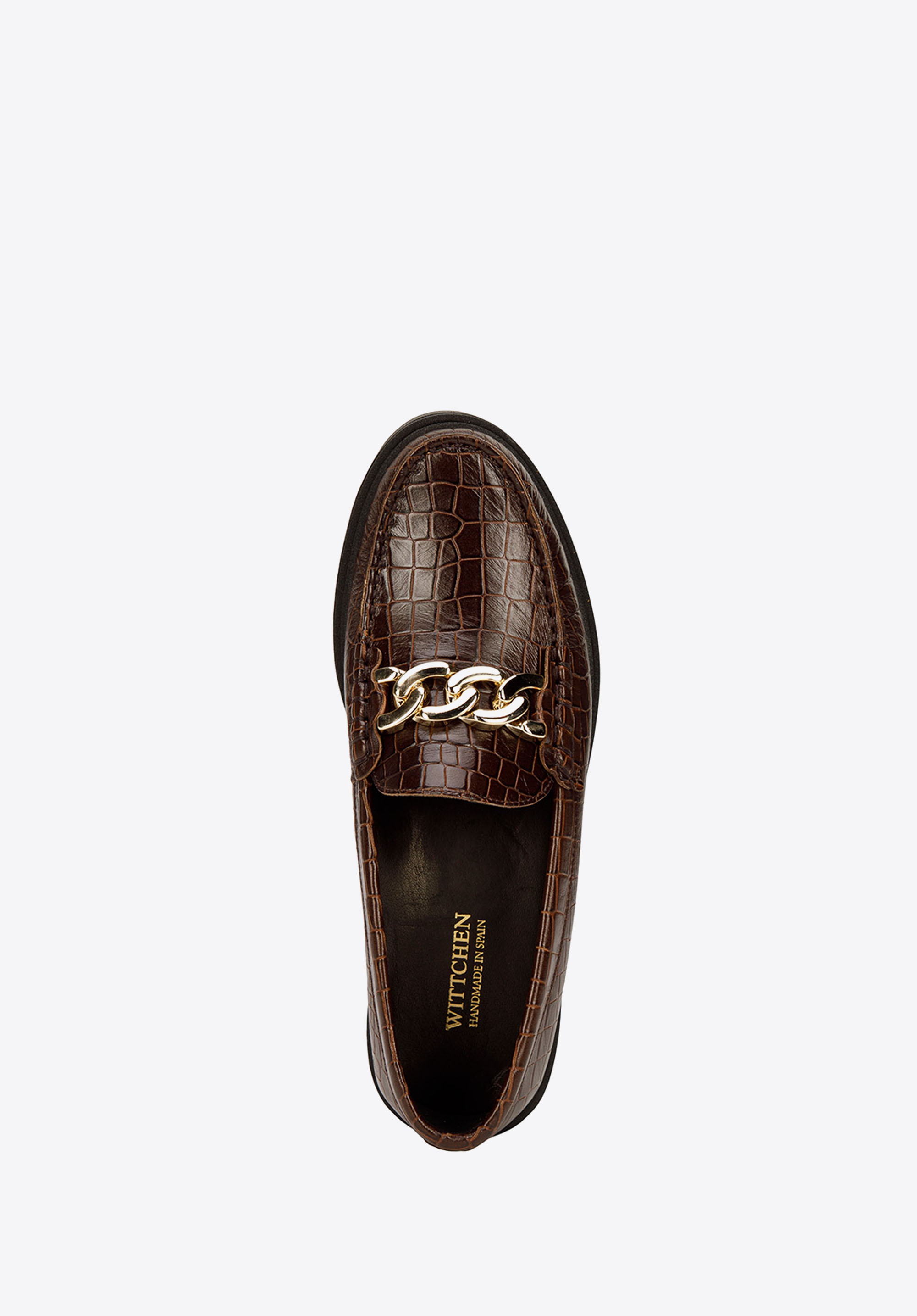 Damskie mokasyny skórzane z łańcuchem i na grubej podeszwie