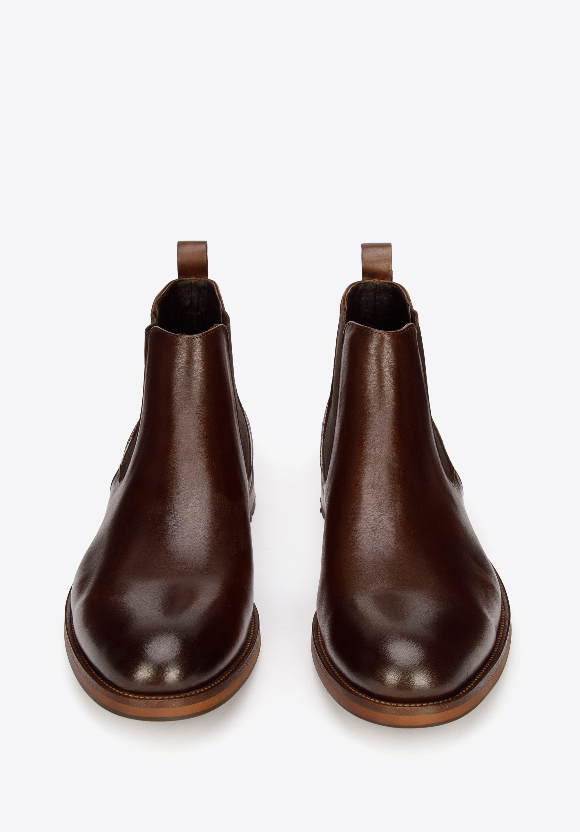 Męskie sztyblety ze skóry na brązowej podeszwie