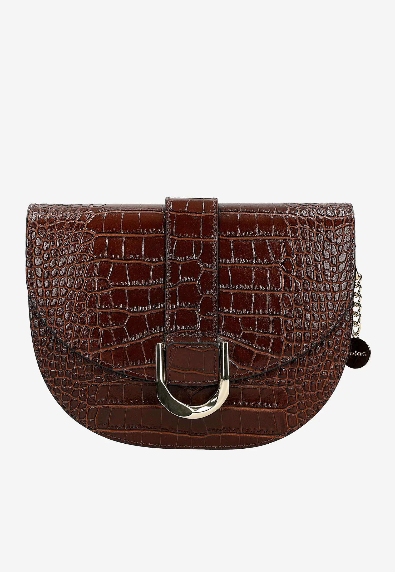 Ciemnobrązowa skórzana torebka saddle bag z tłoczeniem