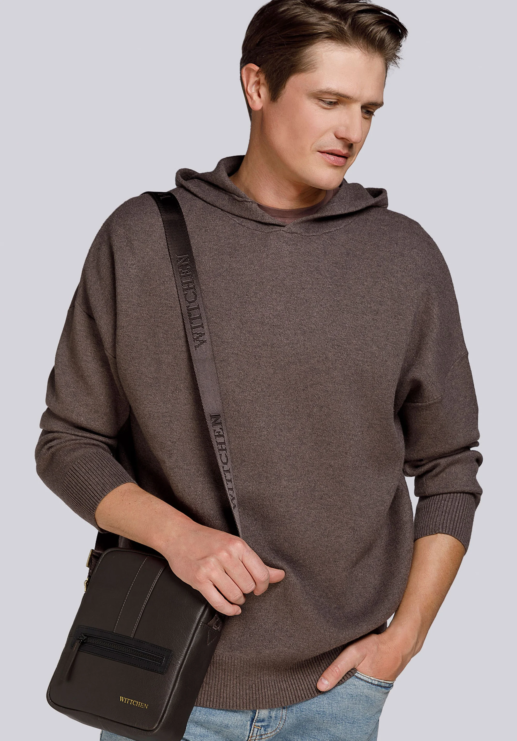 Męska listonoszka skórzana stębnowana mała