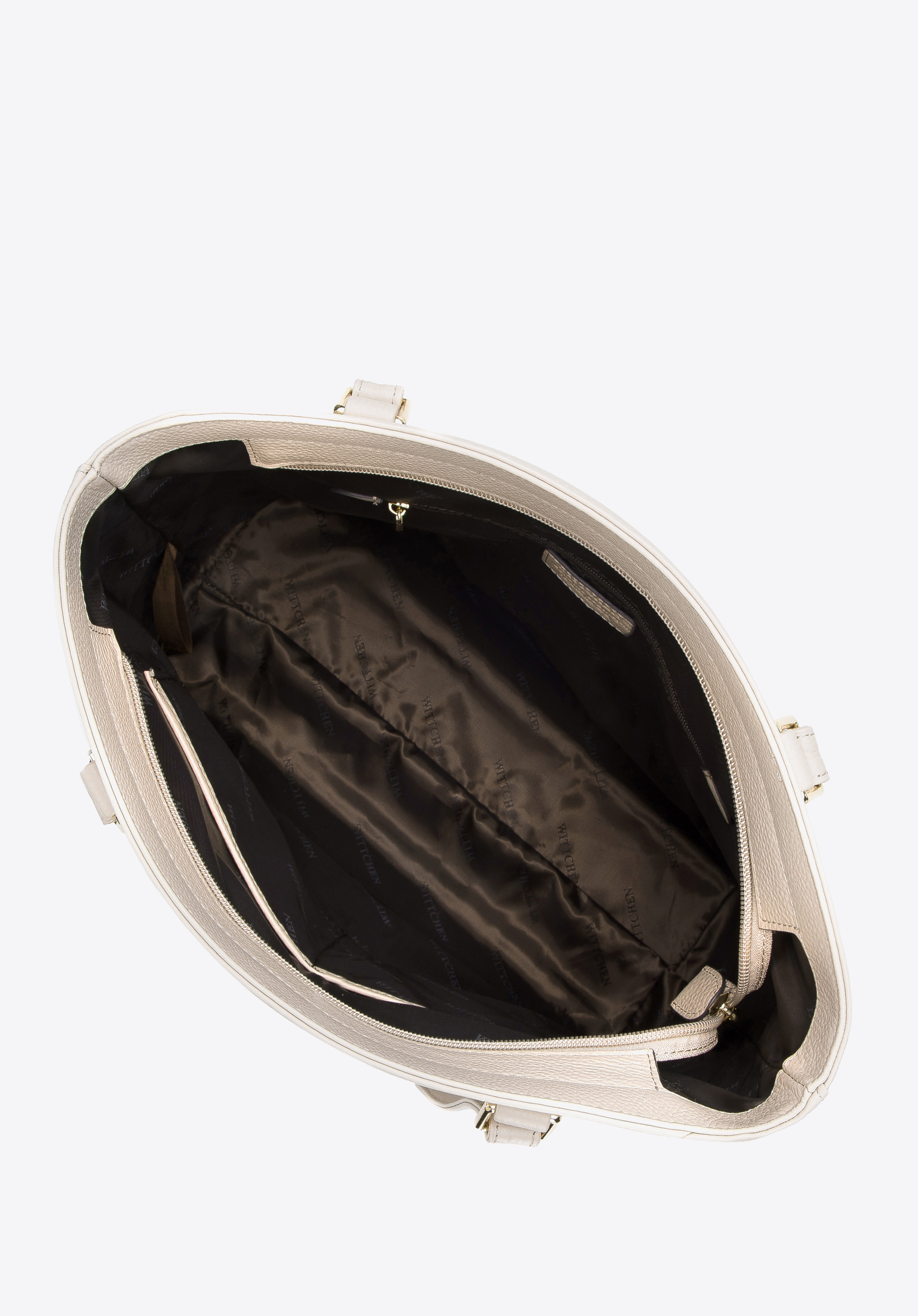 Torebka shopperka skórzana z geometrycznymi przeszyciami