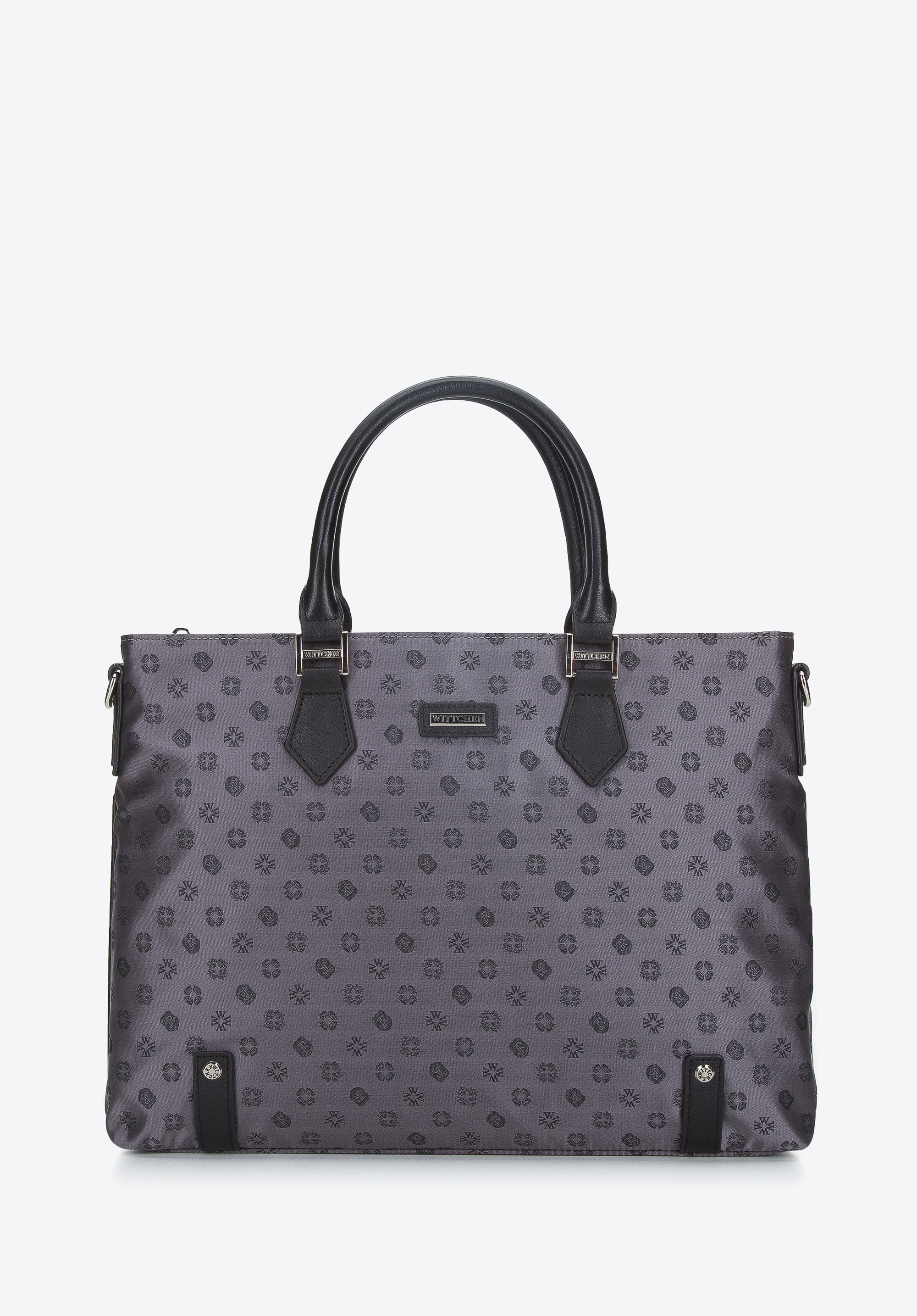 Damska torba na laptopa 12” z żakardu z opaskami ze skóry