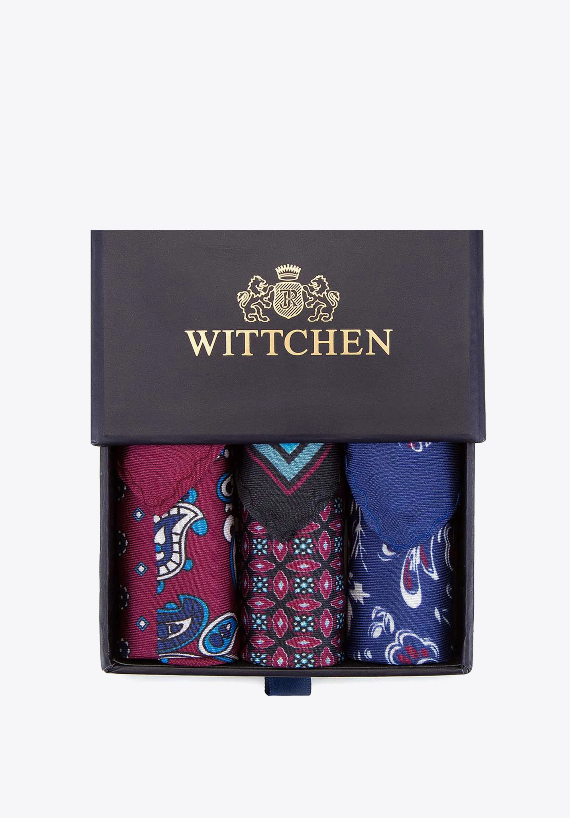 Zestaw trzech poszetek z jedwabiu