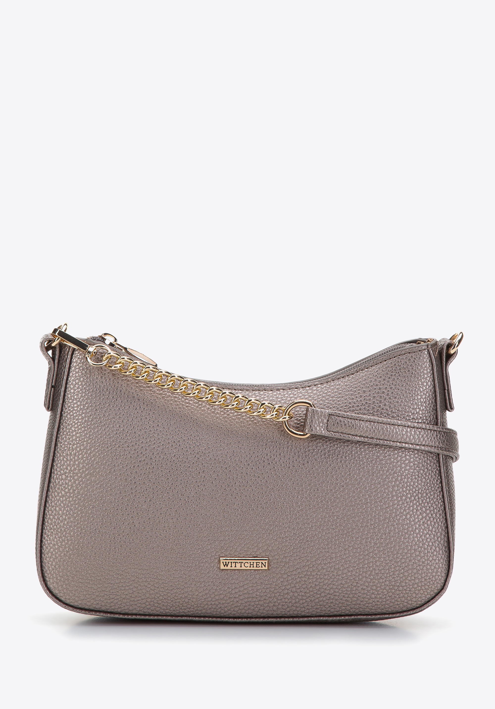 Damska torebka bagietka z groszkowanej ekoskóry z łańcuszkiem