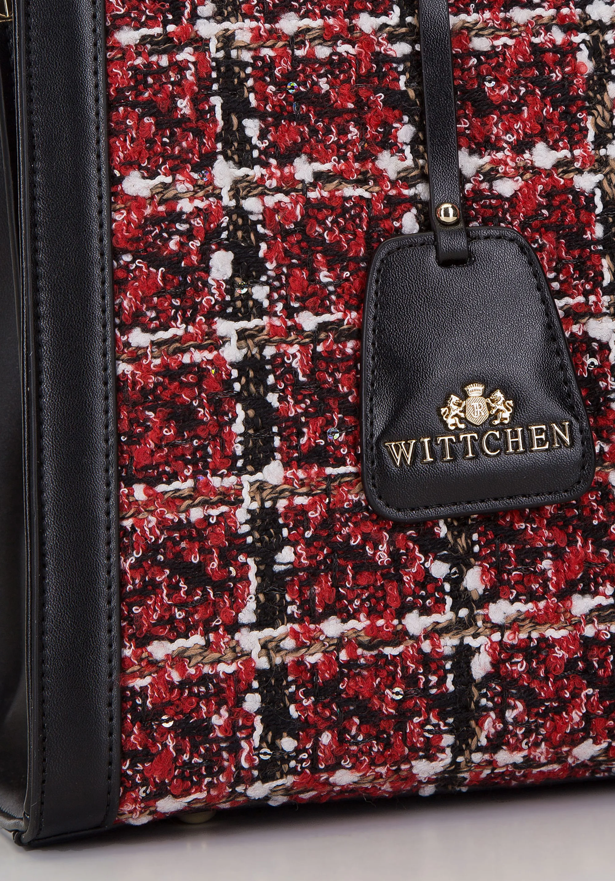 Torebka kuferek skórzana z pokryciem bouclé