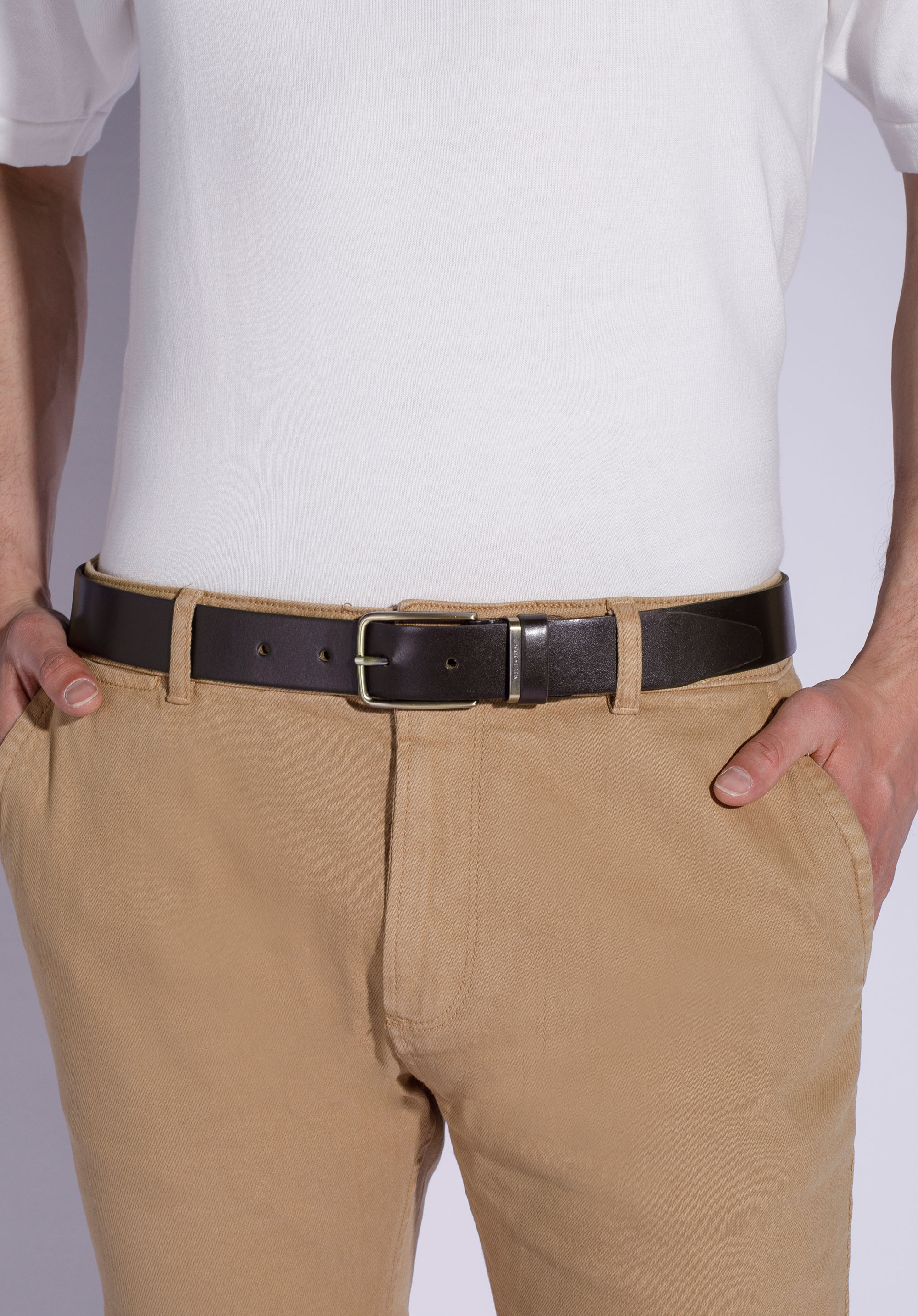 Męski pasek skórzany z podwójną szlufką