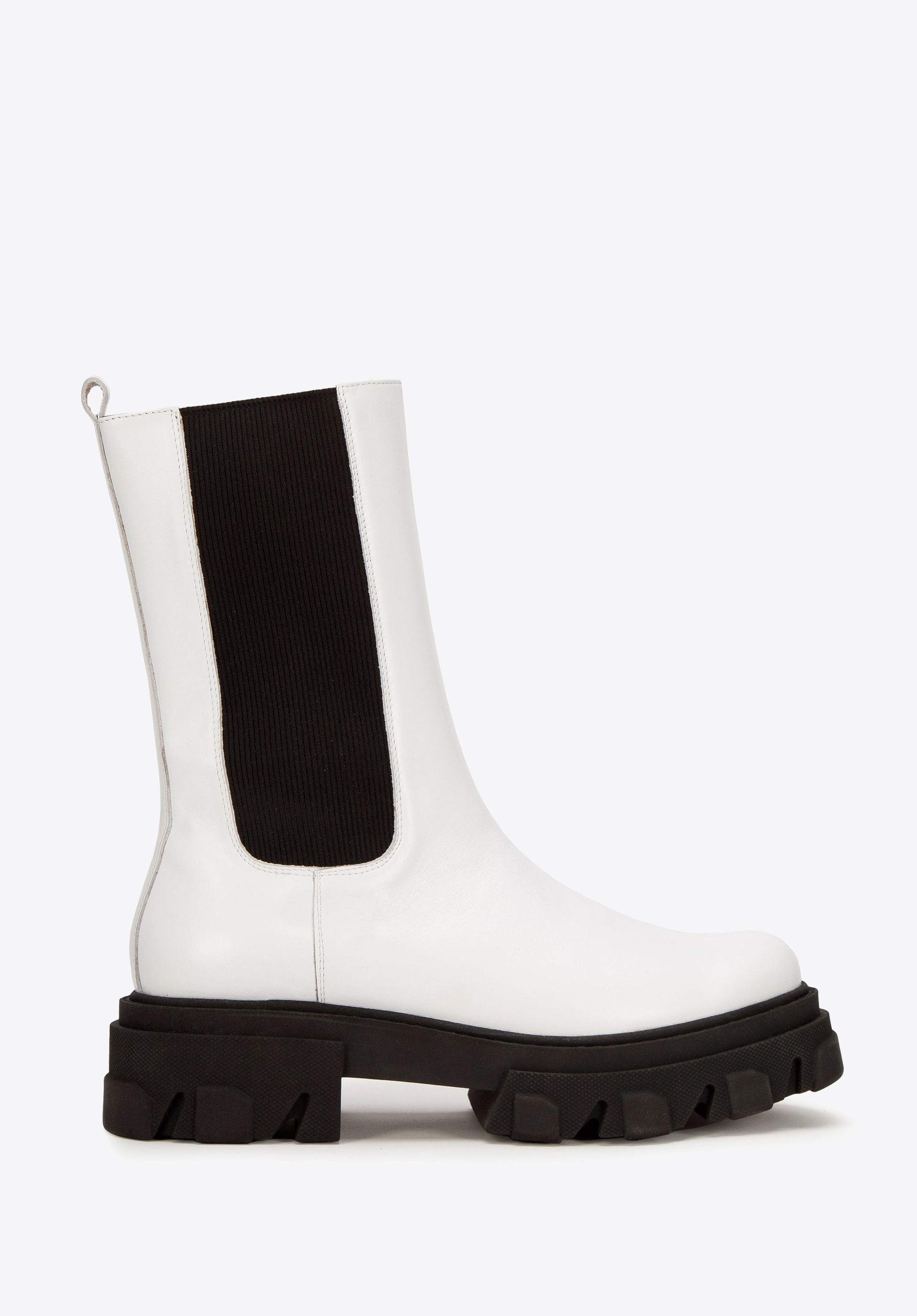 Damskie trapery skórzane wysokie na grubej podeszwie