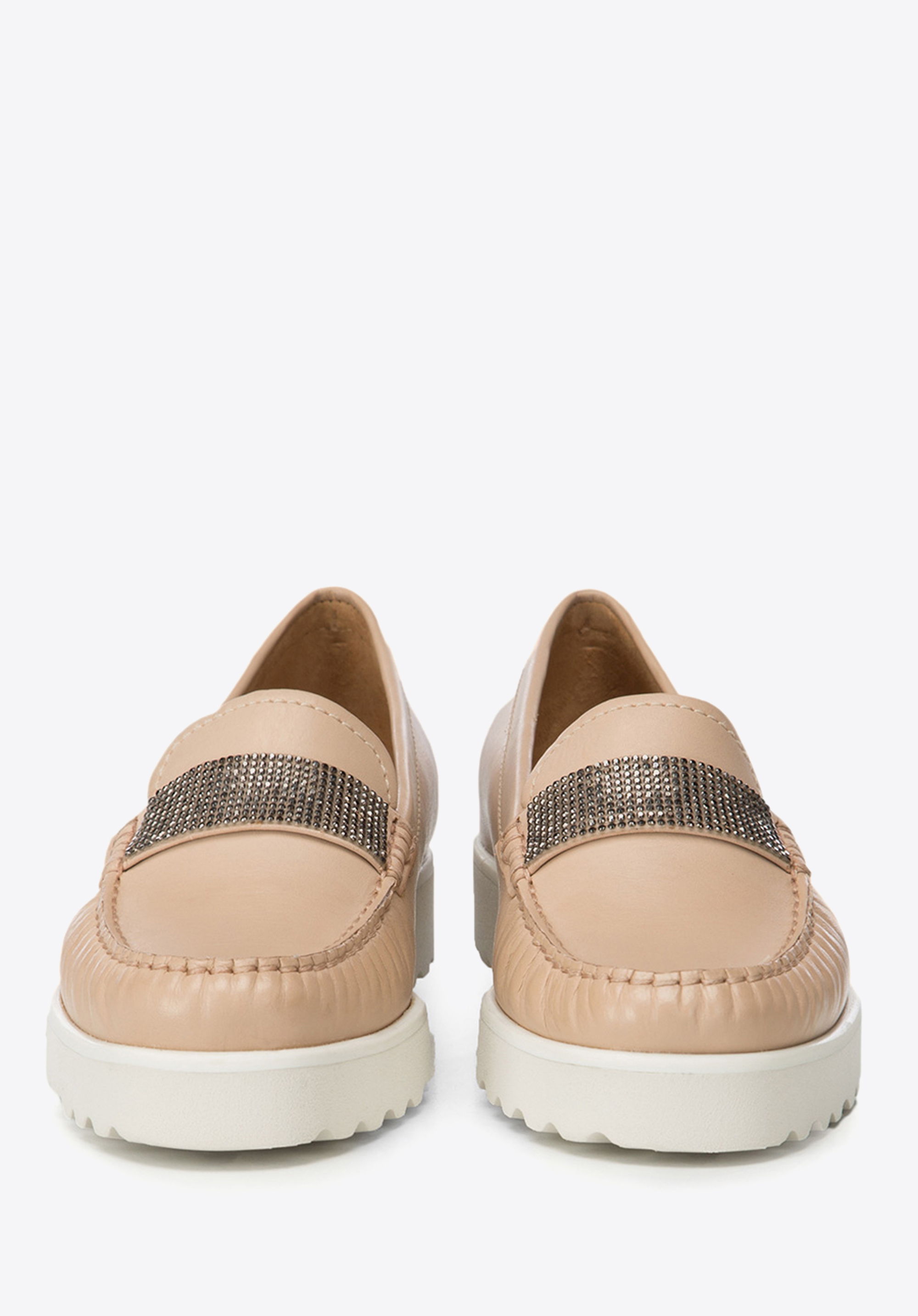 Damskie creepersy skórzane z kryształkami