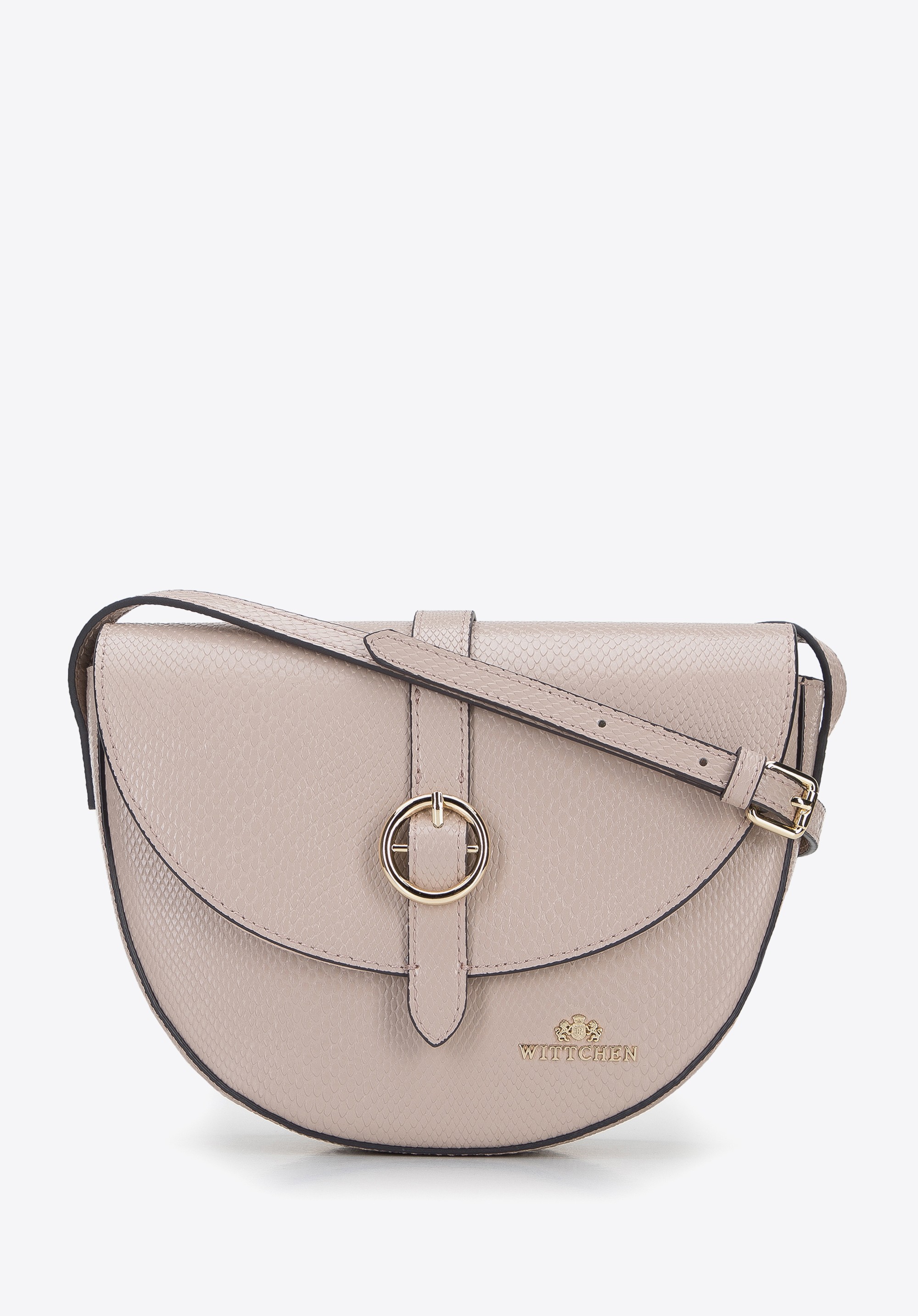 Damska listonoszka ze skóry lizard z okrągłą klamerką