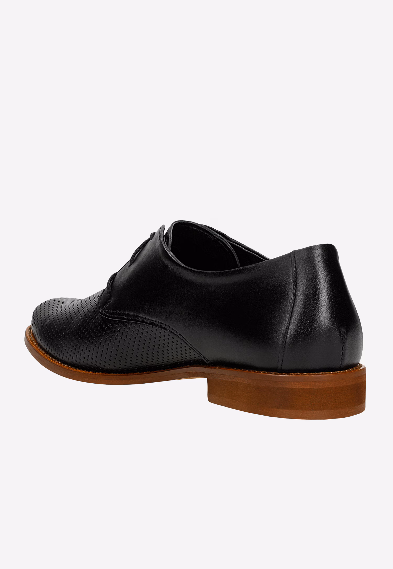 Czarne eleganckie oksfordki damskie z perforowaną skórą