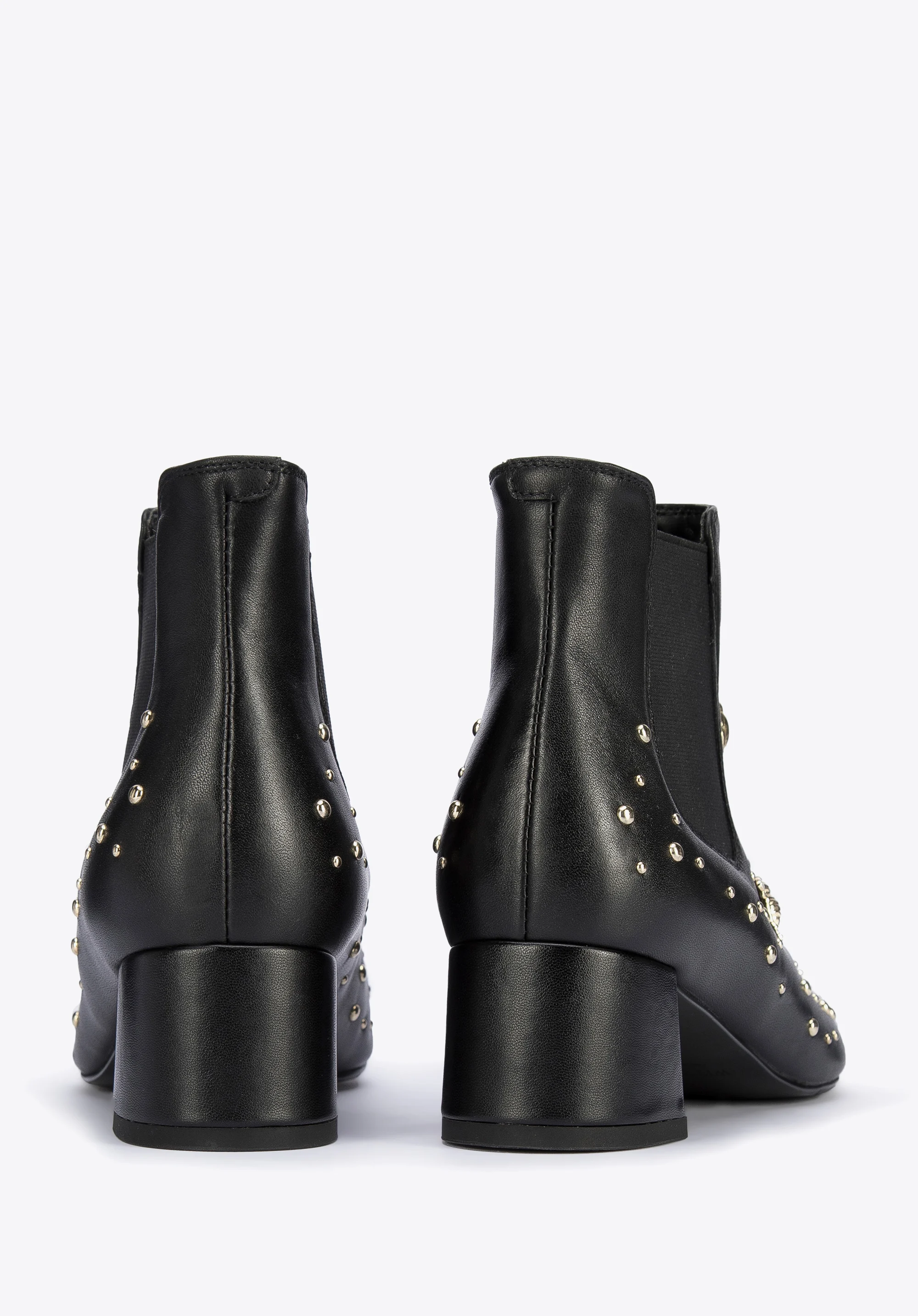 Damskie sztyblety ze skóry z ćwiekami w kształcie owadów