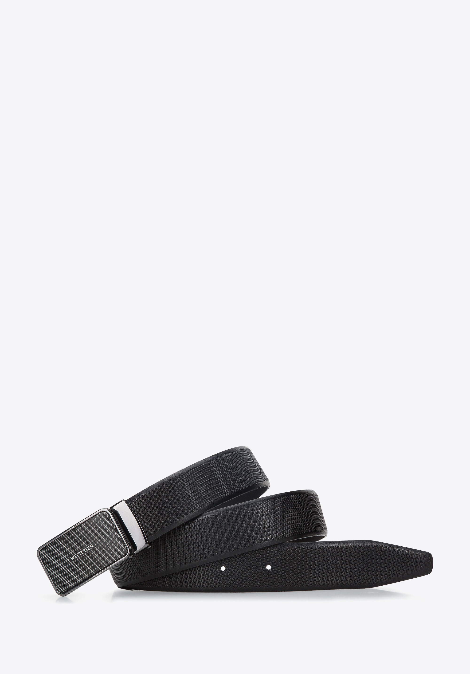 Męski pasek skórzany z klamrą w drobny wzór