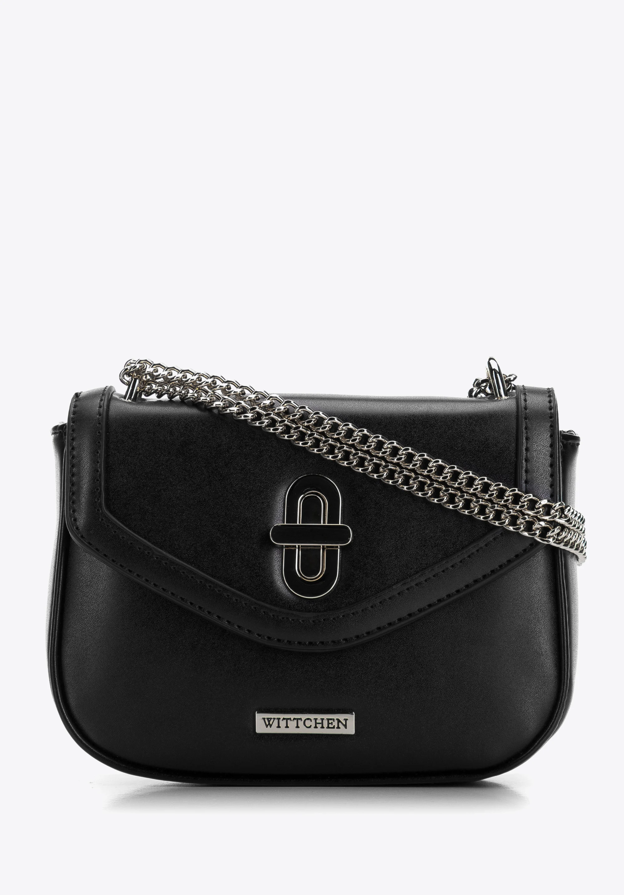 Damska listonoszka z obszytą klapą na łańcuszku mała