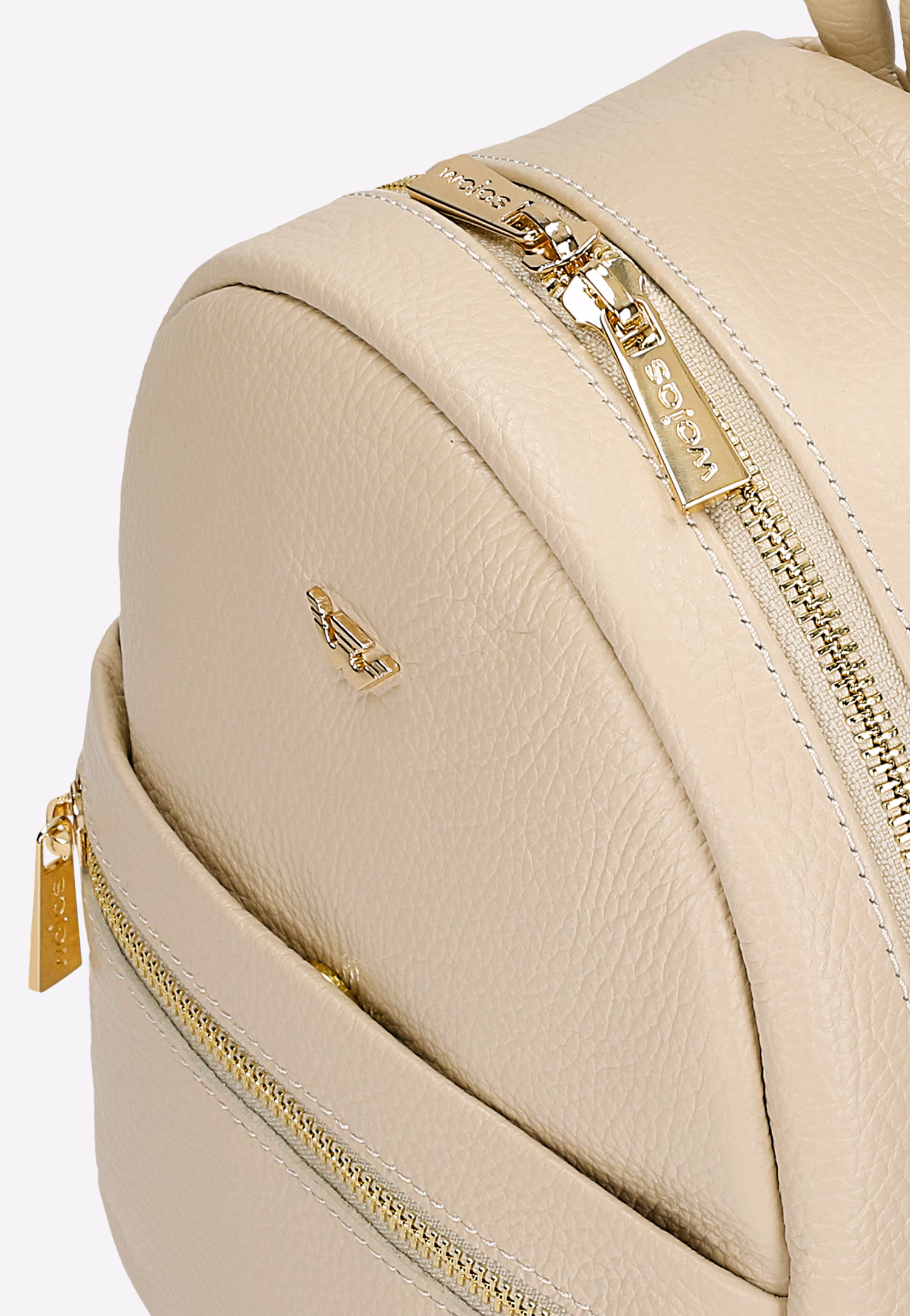 Mały beżowy plecak miejski ze skóry licowej