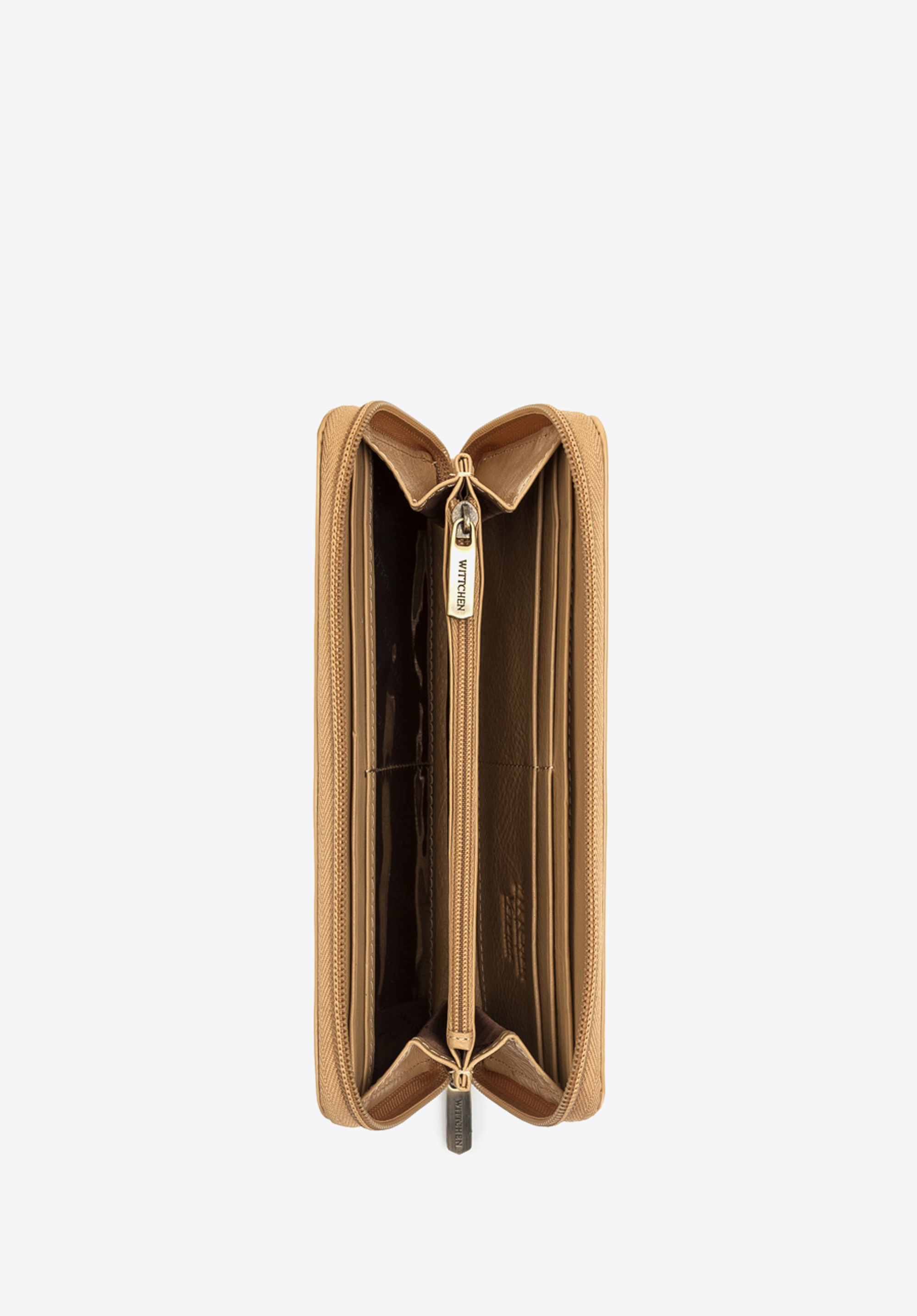 Damski portfel ze skóry lakierowany na suwak