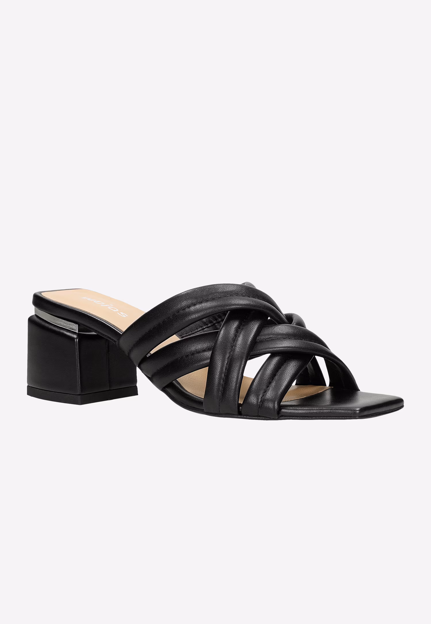 Jasnobrązowe klapki na obcasie z przeplatanymi paskami