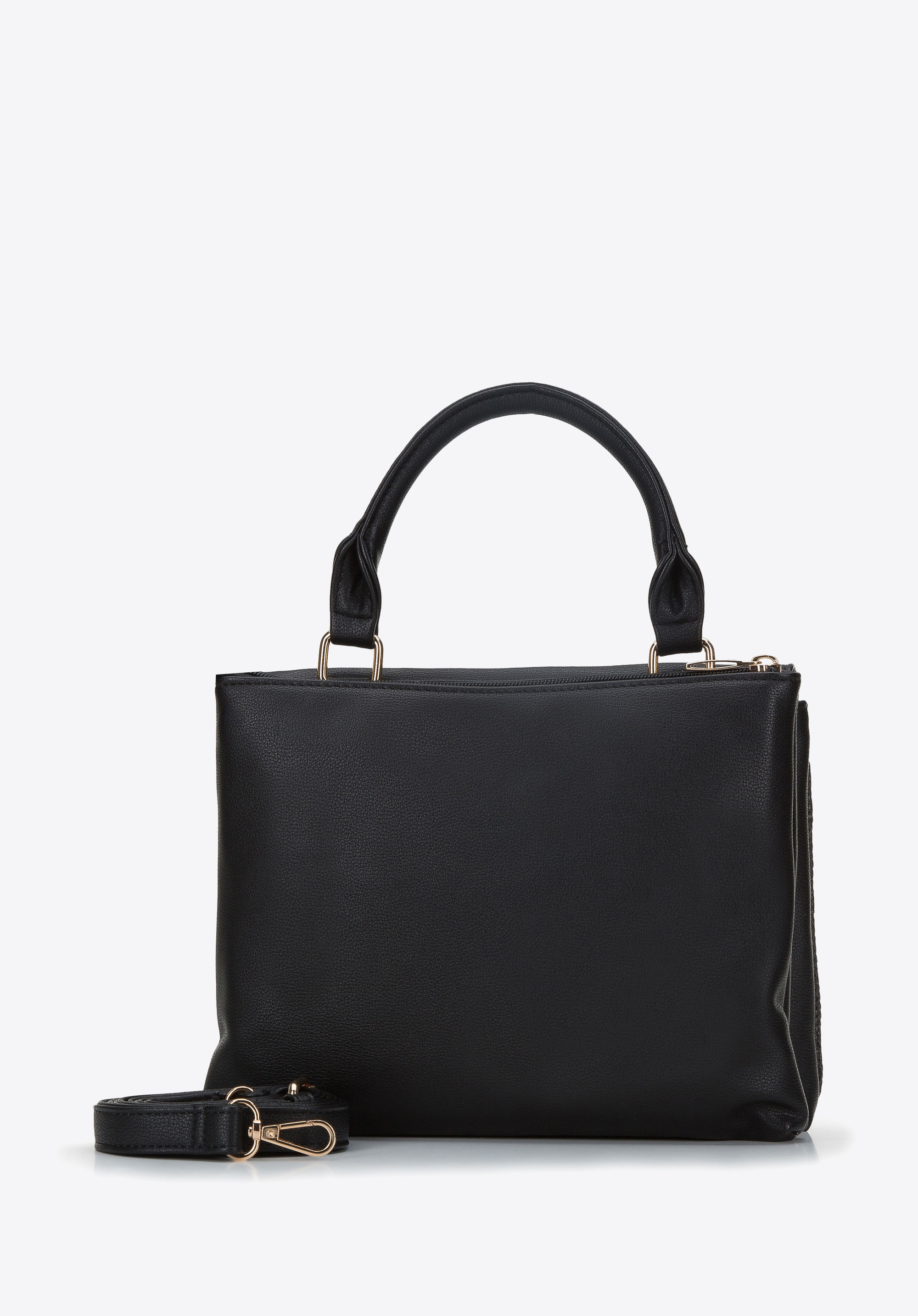 Torebka dwukomorowa z plecionką i klapą z ekoskóry