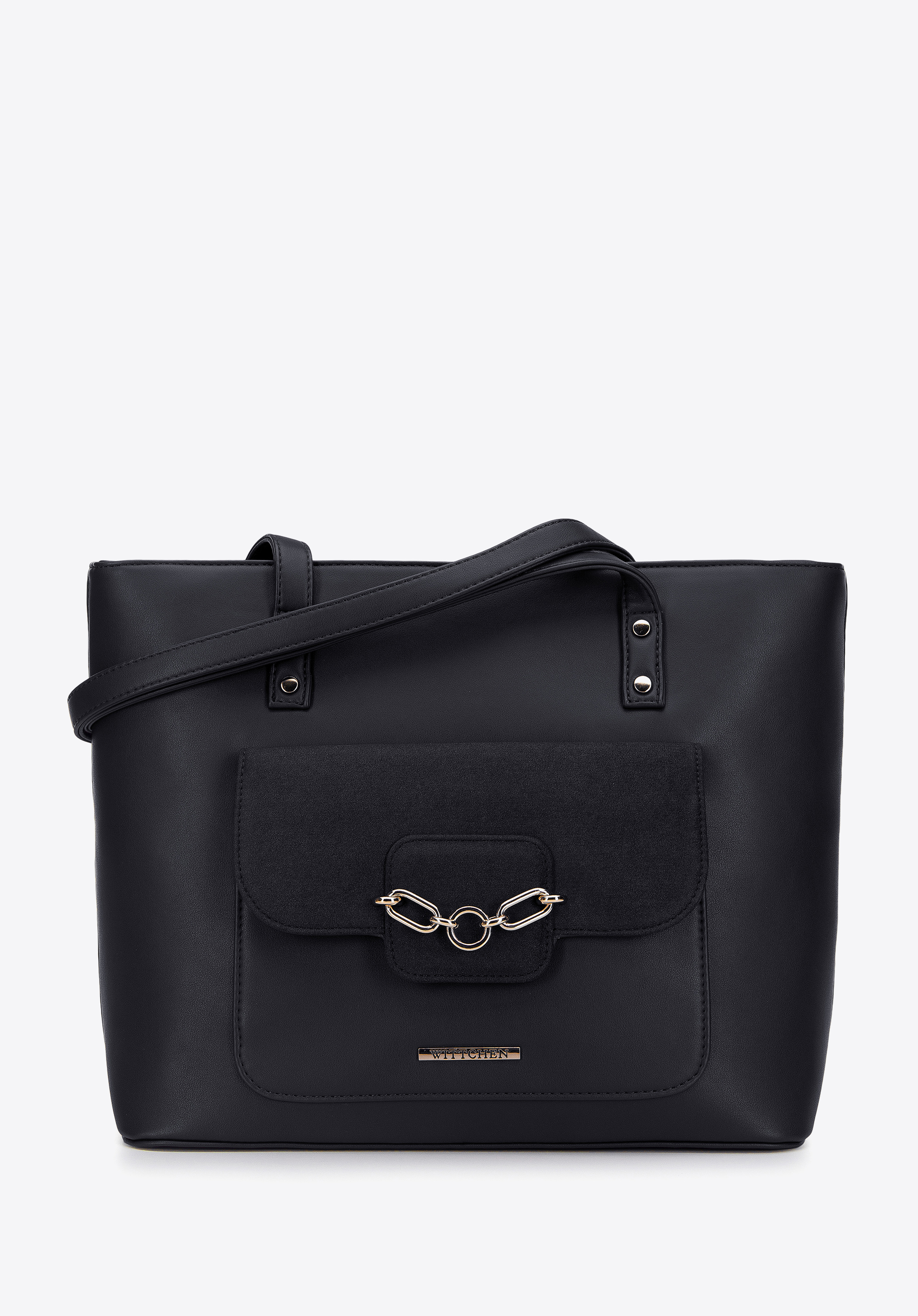 Damska shopperka z ekoskóry o dwóch fakturach i łańcuchem