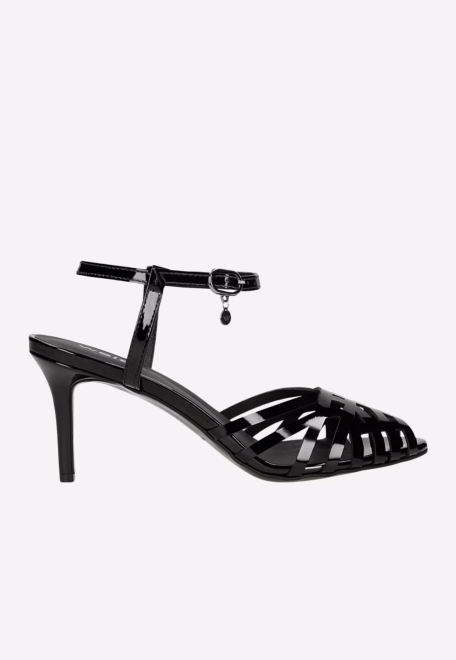 Czarne lakierowane sandały damskie z zabudowanym przodem