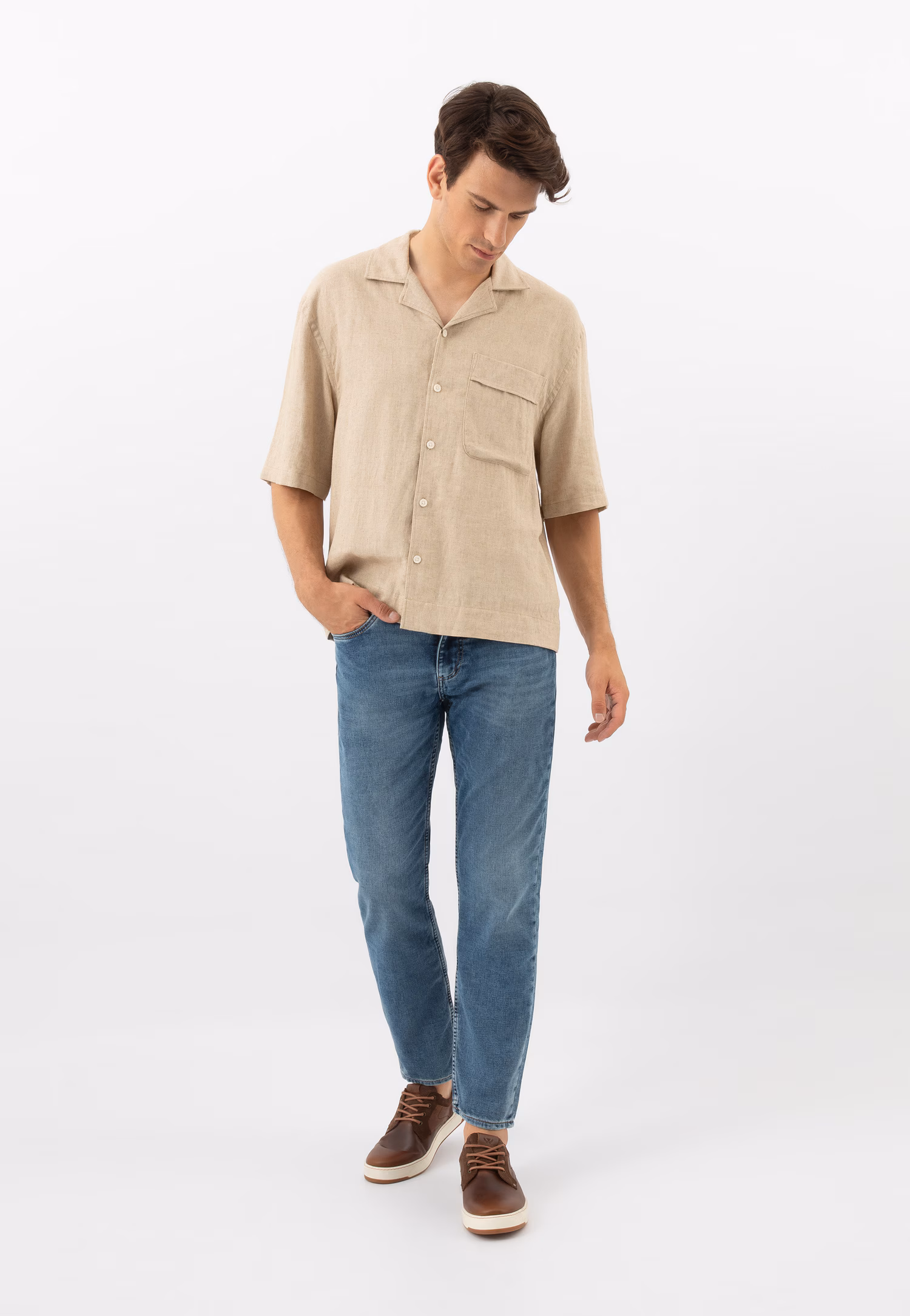 Czarne trampki męskie z brązowymi wstawkami