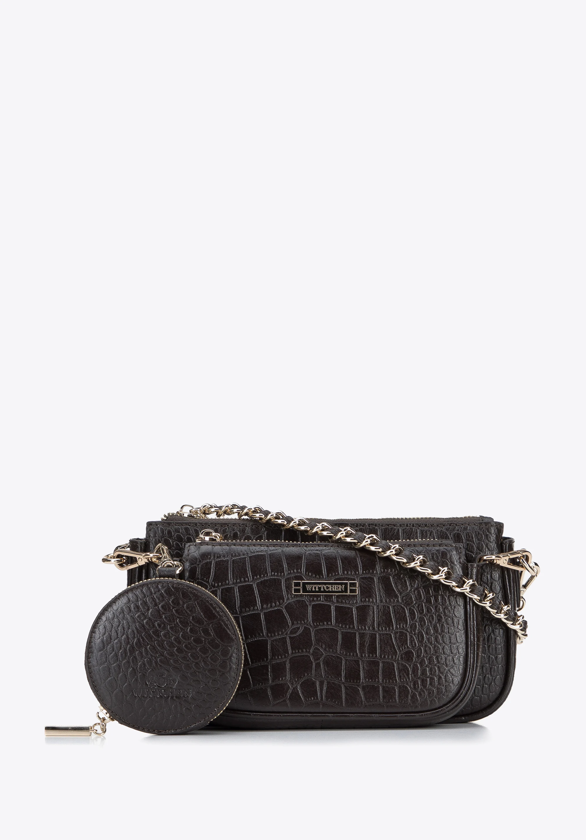 Damska torebka ze skóry o fakturze croco podwójna z etui