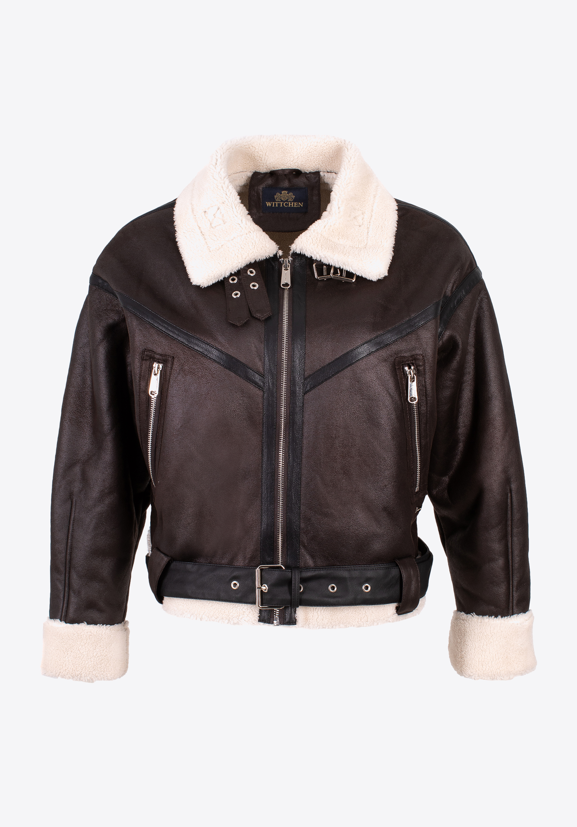 Damska kurtka podszyta sztucznym futerkiem oversize z paskiem