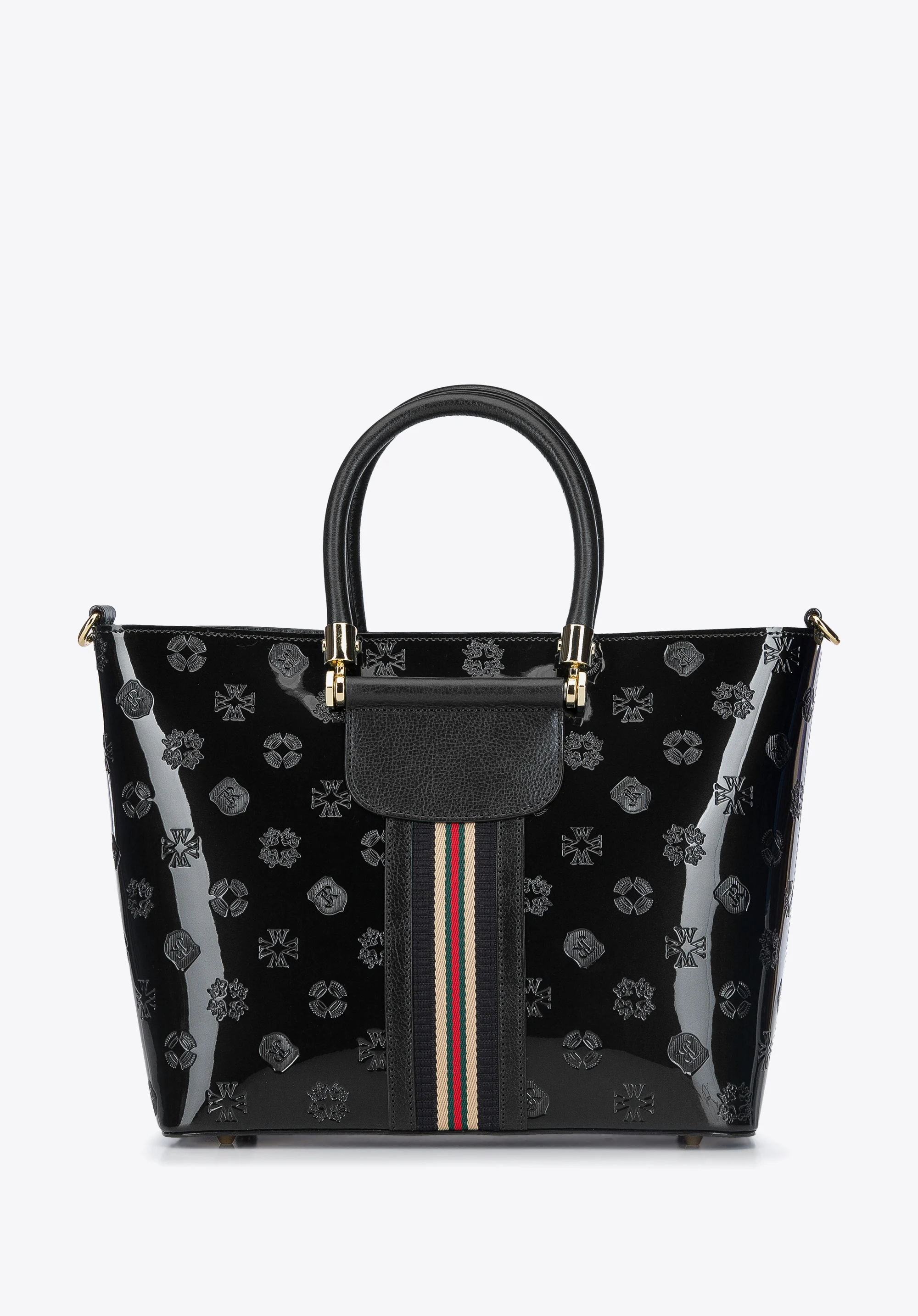 Kuferek z lakierowanej skóry z monogramem i tasiemką